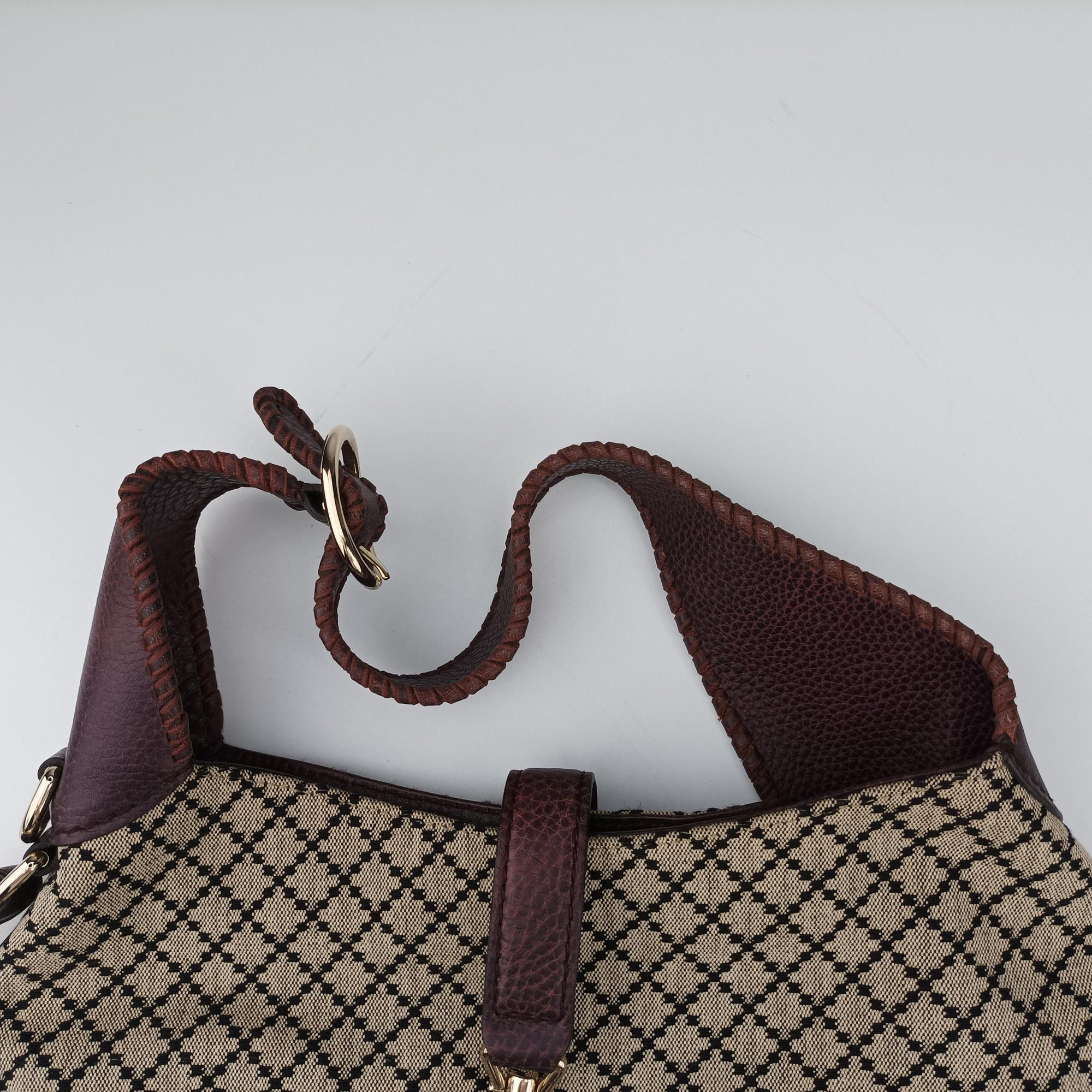 Pre-owned Gucci New Jackie Beige × Bordeaux canvas×leather 246907 shoulderbag | stylenewstar