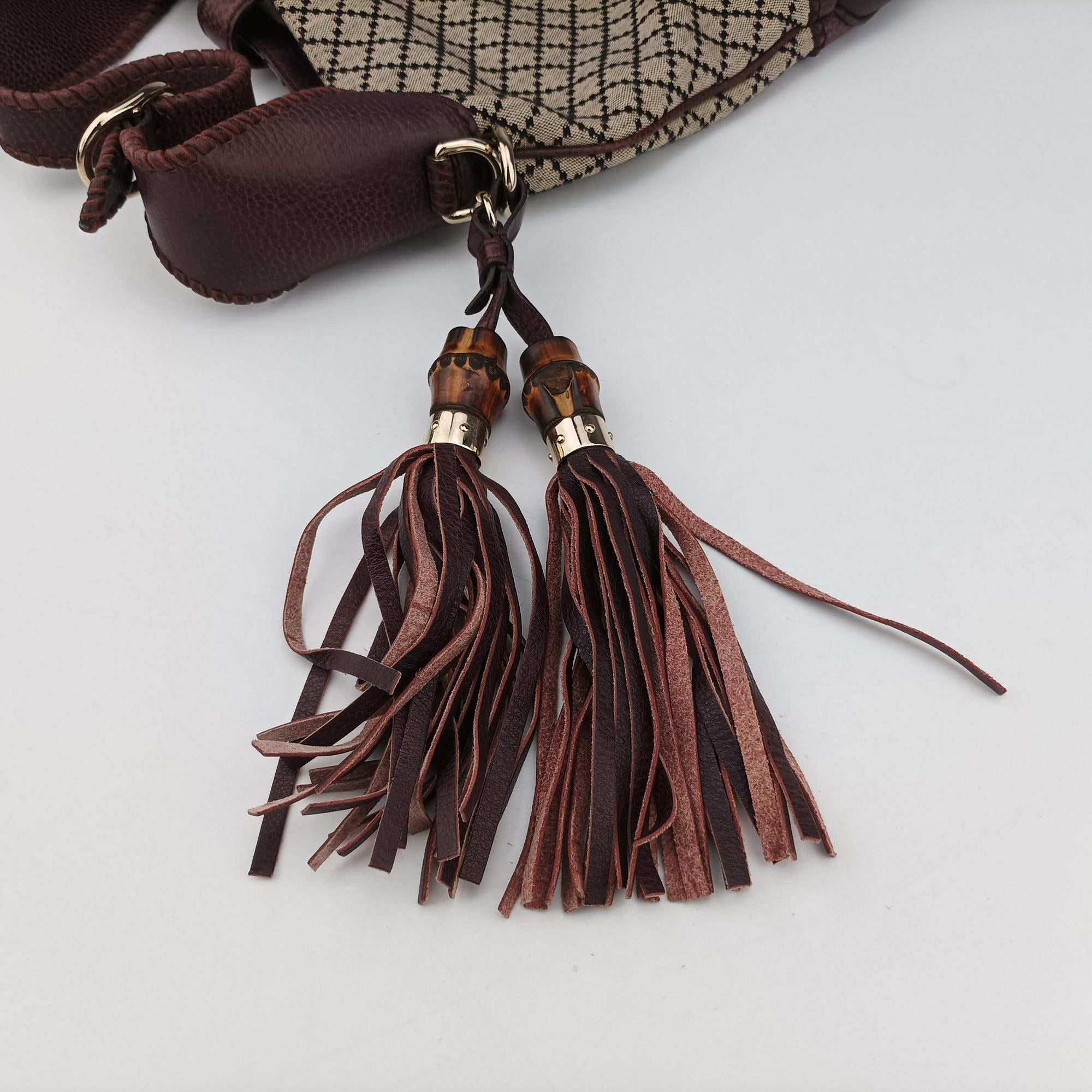 Pre-owned Gucci New Jackie Beige × Bordeaux canvas×leather 246907 shoulderbag | stylenewstar