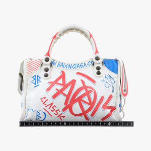 Pre-owned Balenciaga Classic Mini City Graffiti White×Multicolor Arena Lambskin  300295 shoulderbag | stylenewstar