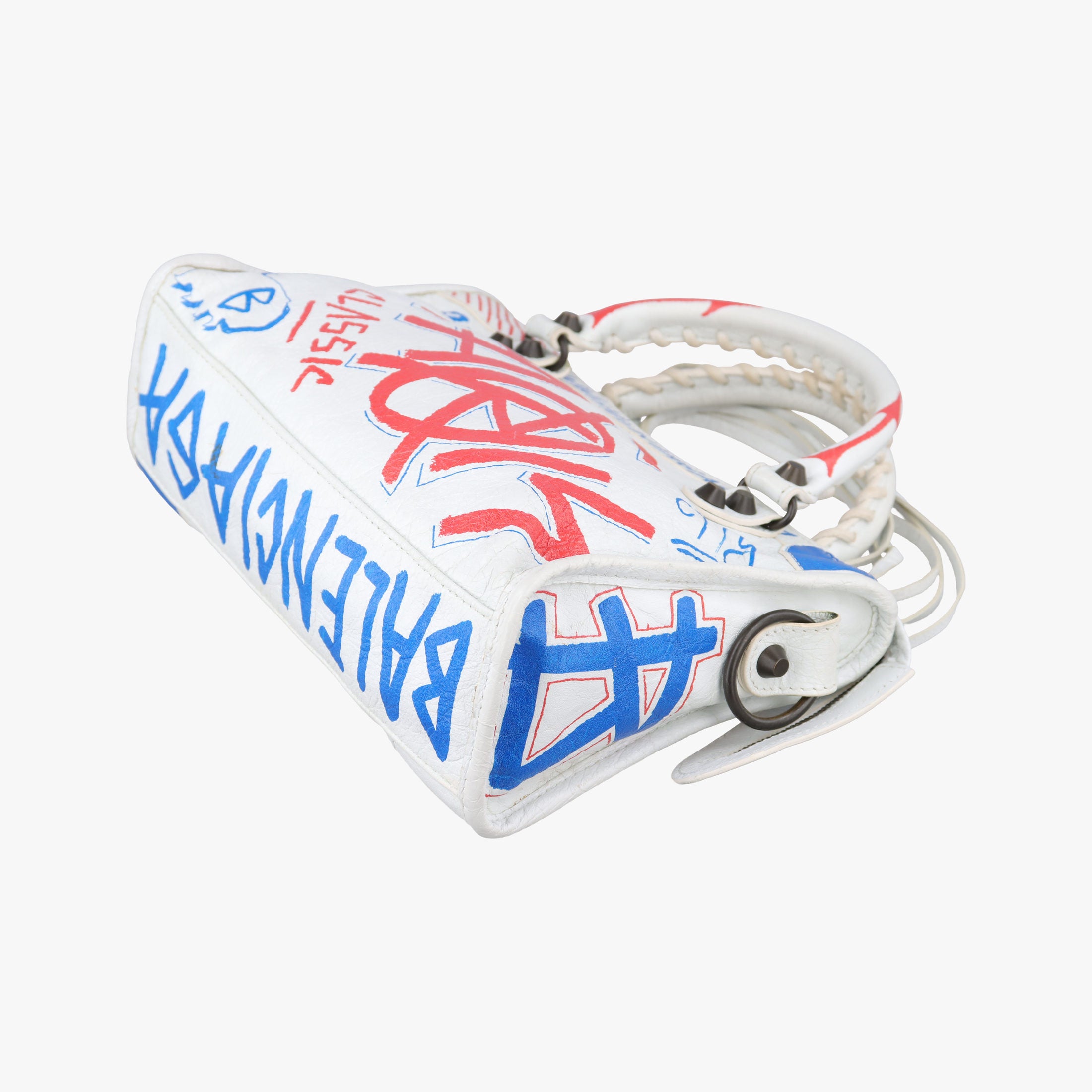 Pre-owned Balenciaga Classic Mini City Graffiti White×Multicolor Arena Lambskin  300295 shoulderbag | stylenewstar