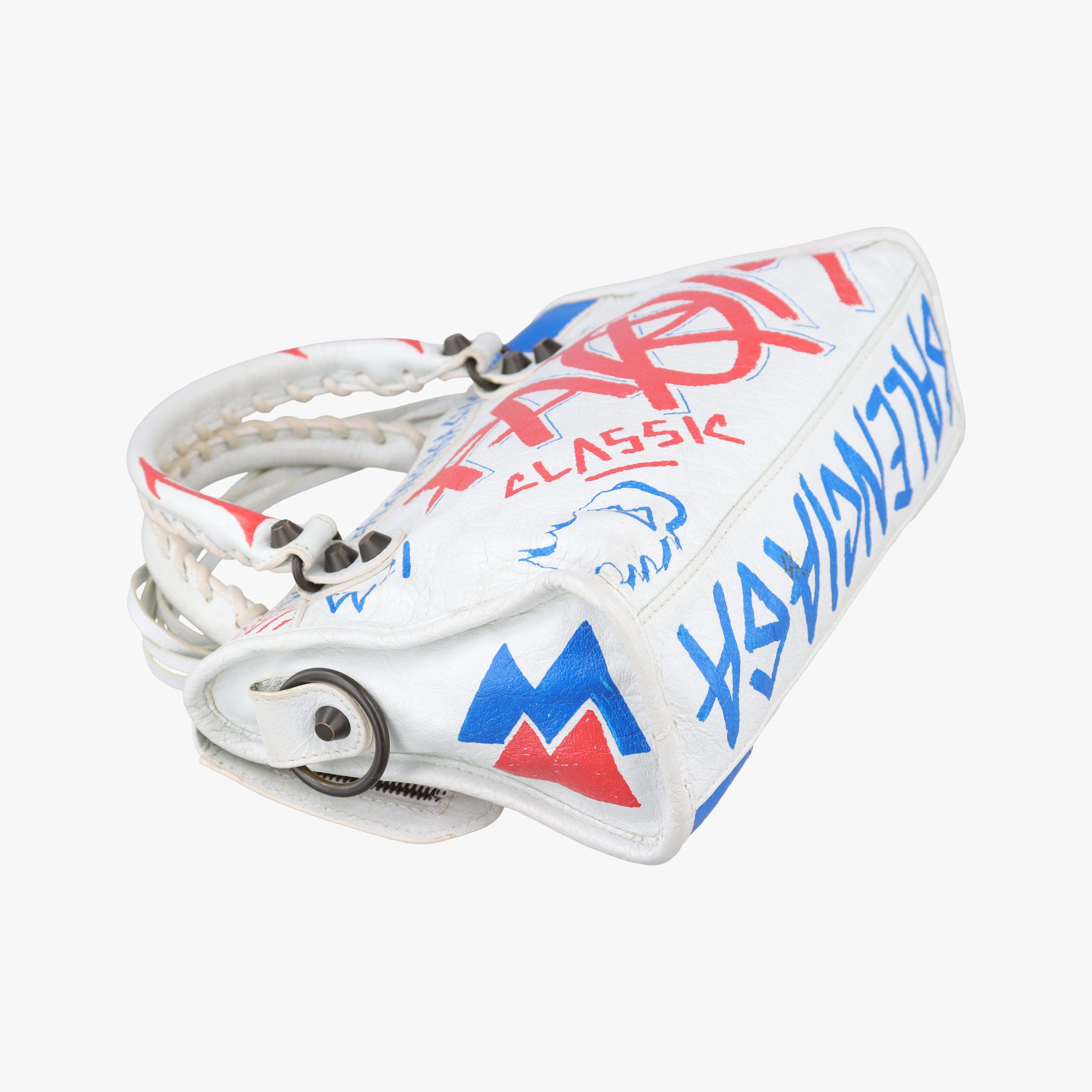 Pre-owned Balenciaga Classic Mini City Graffiti White×Multicolor Arena Lambskin  300295 shoulderbag | stylenewstar