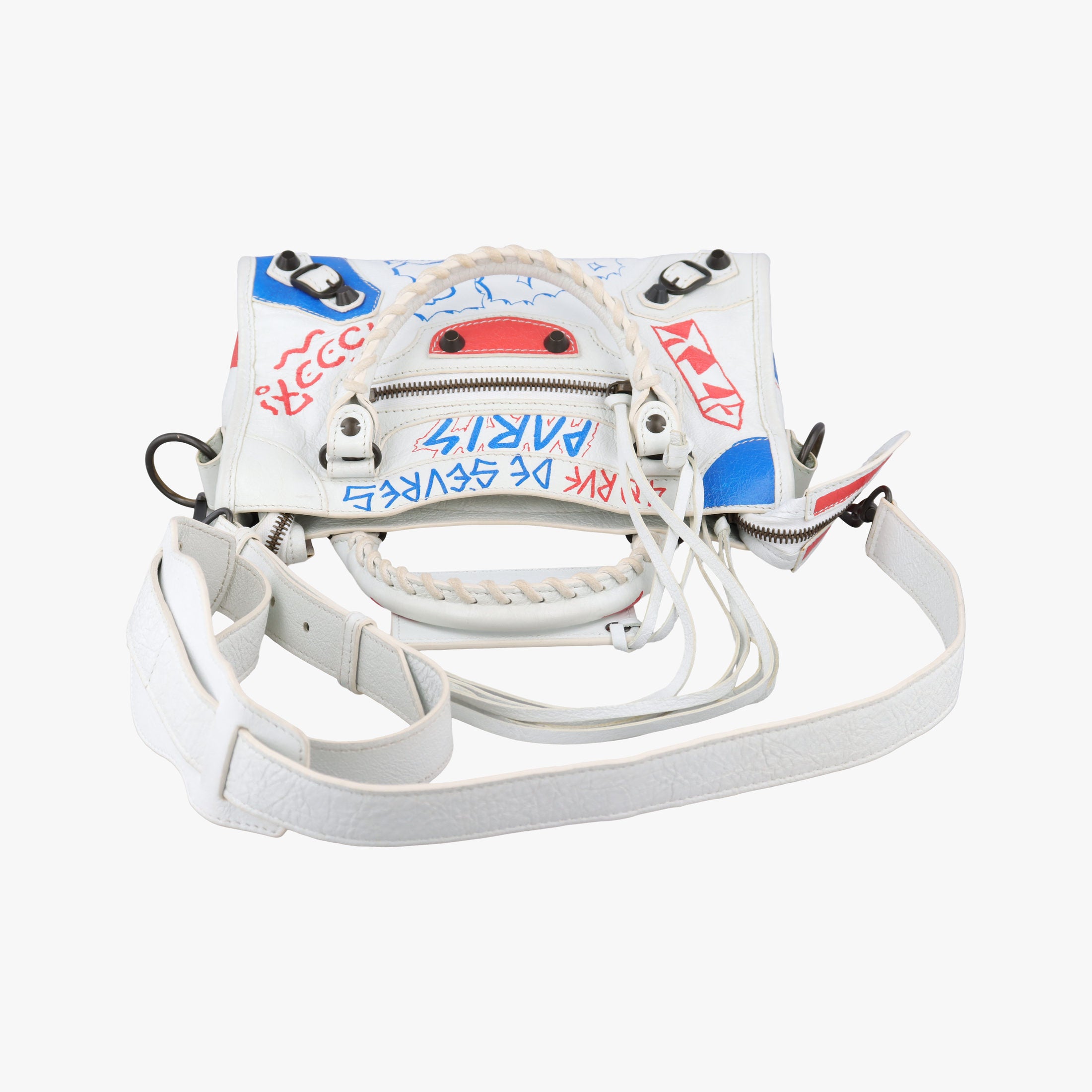Pre-owned Balenciaga Classic Mini City Graffiti White×Multicolor Arena Lambskin  300295 shoulderbag | stylenewstar