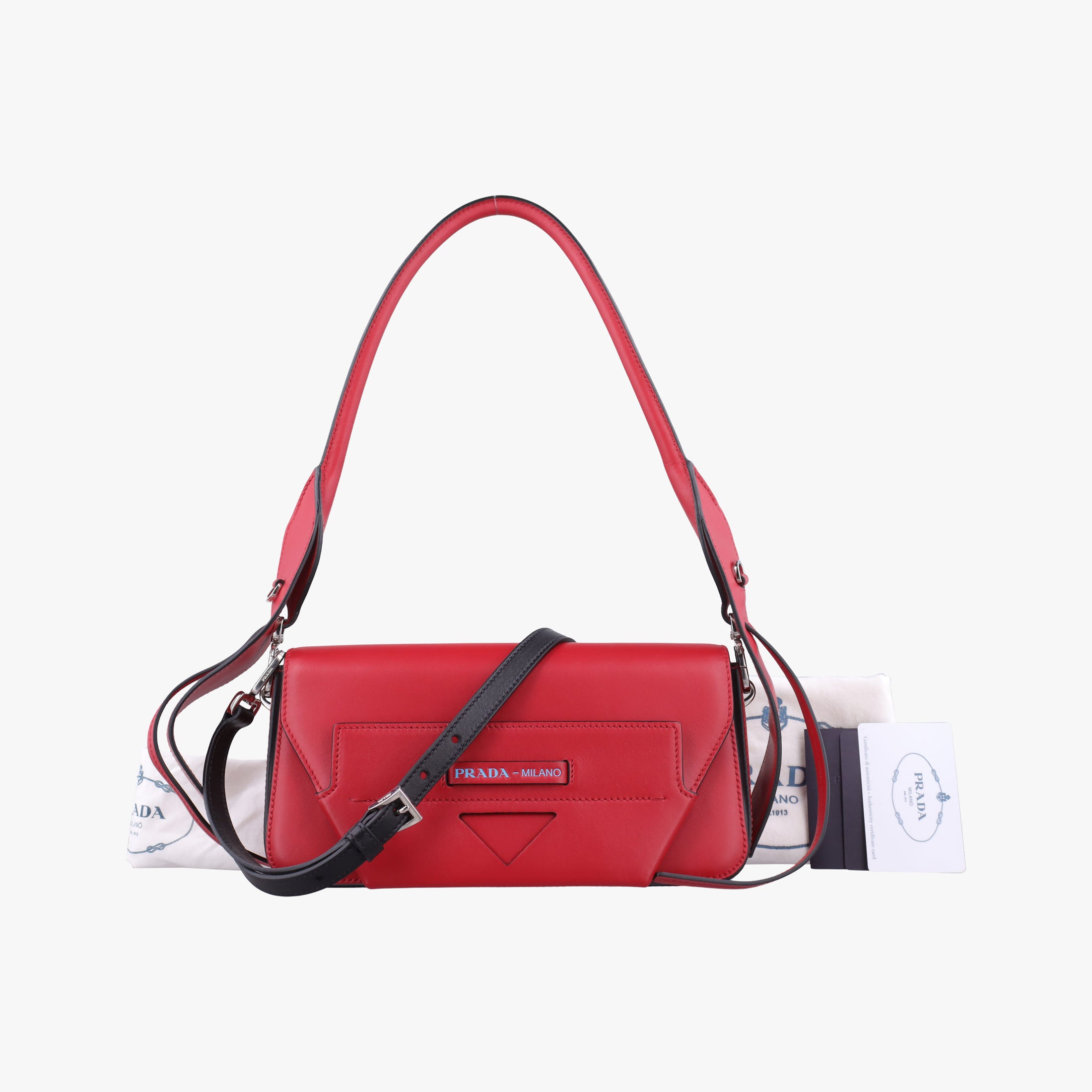 Pre-owned Prada COGNAC N Red × black Leather 1BD166 shoulderbag | stylenewstar