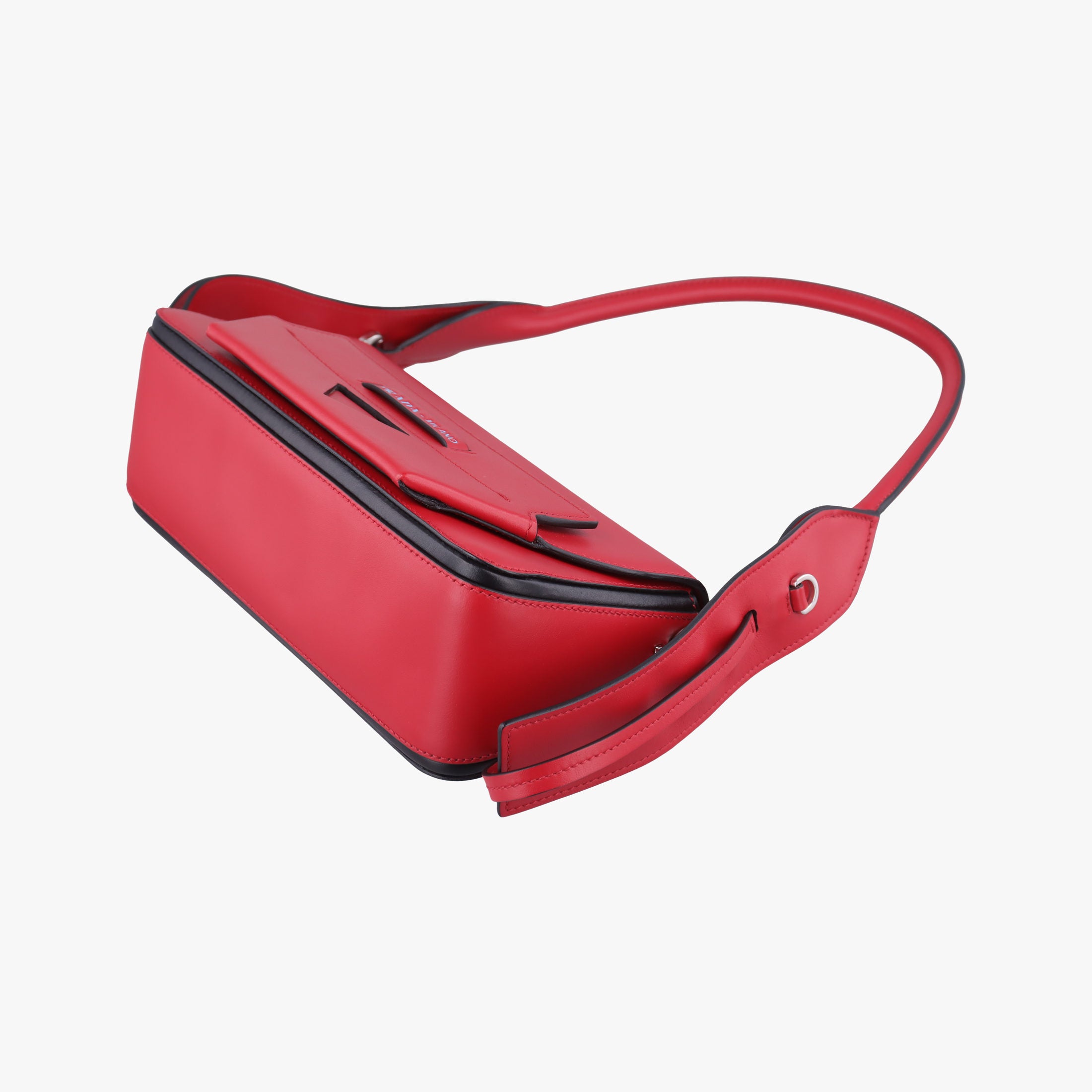 Pre-owned Prada COGNAC N Red × black Leather 1BD166 shoulderbag | stylenewstar