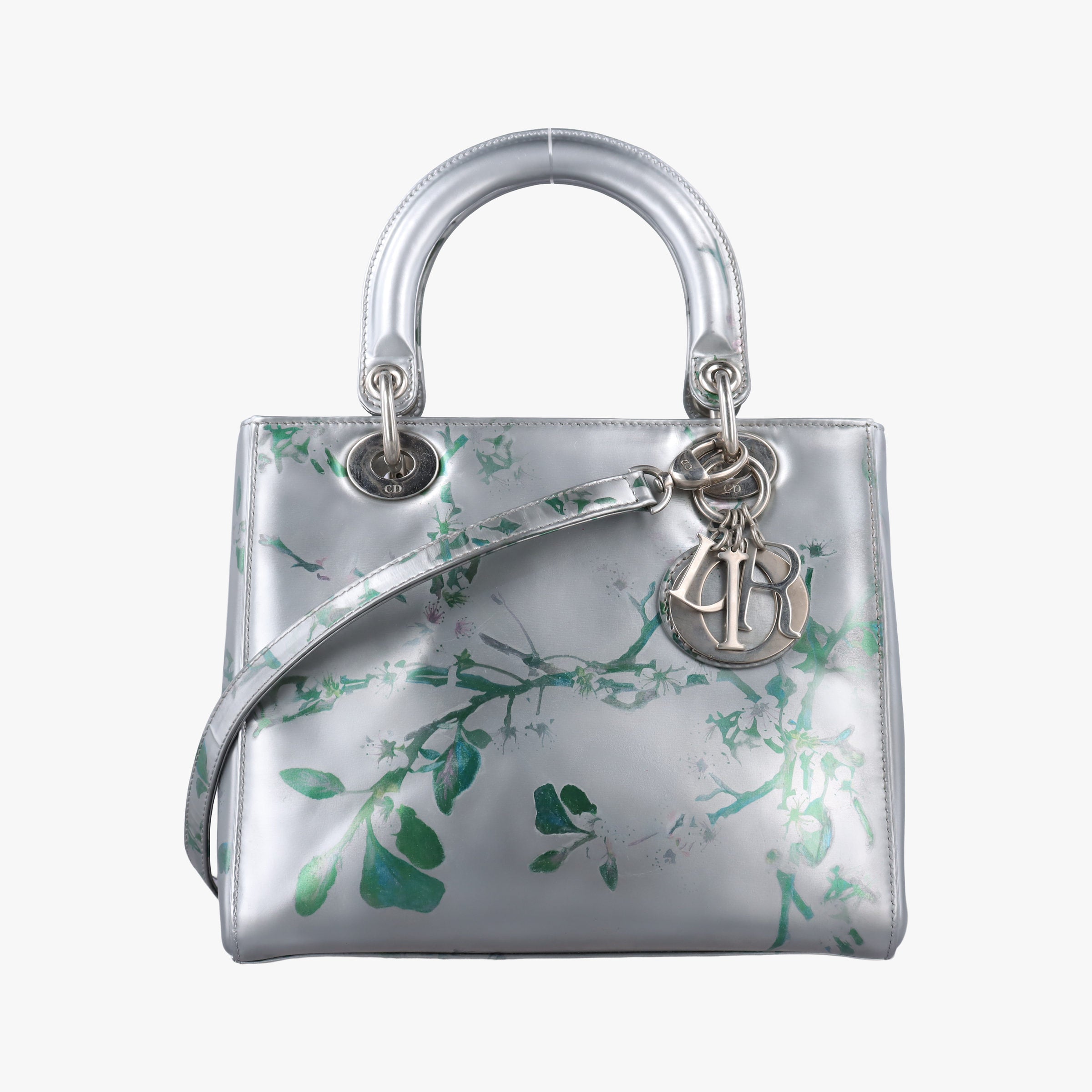 Vintage Christian Dior Lady Dior Floral Printed Silver Patent Leather  shoulderbag | stylenewstar