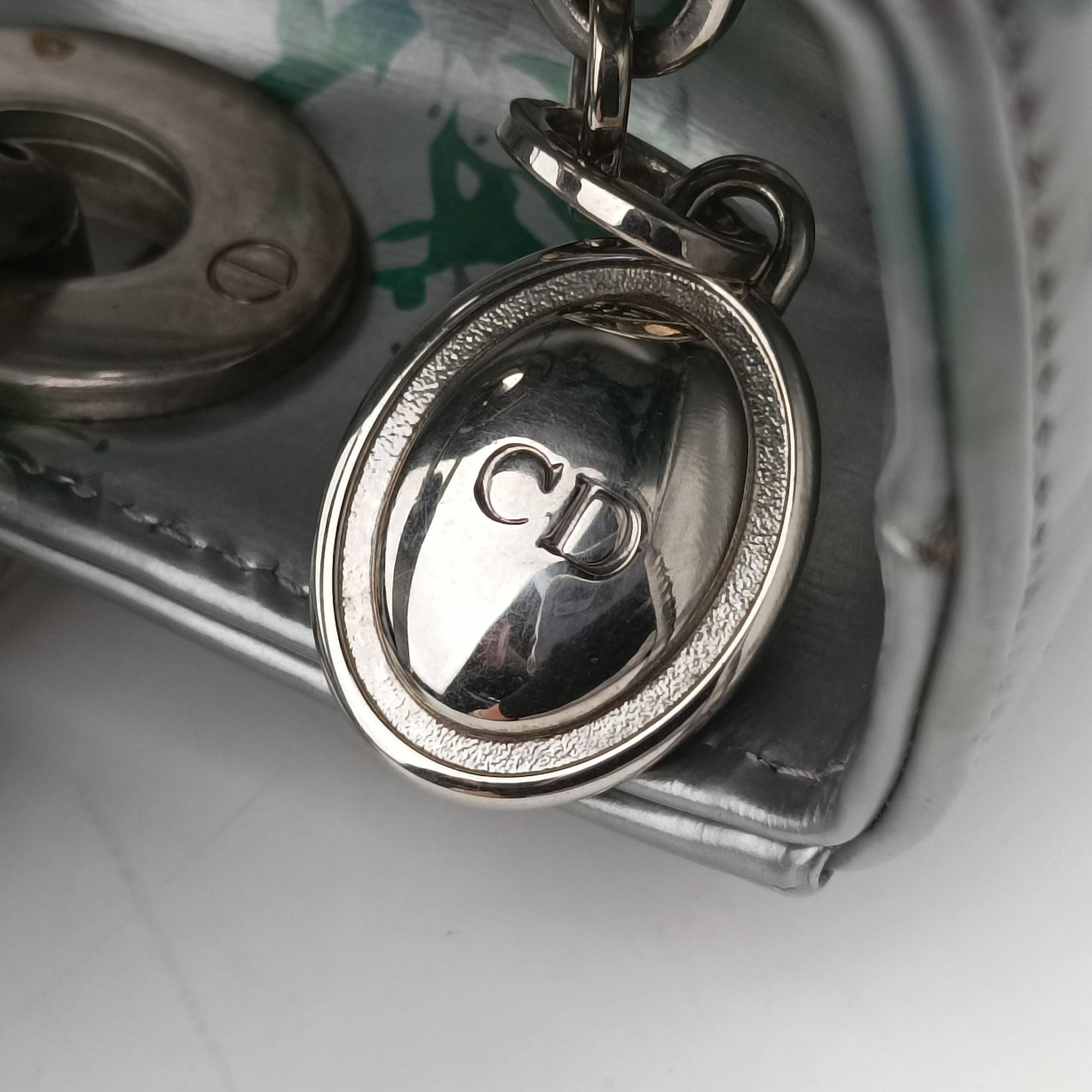 Vintage Christian Dior Lady Dior Floral Printed Silver Patent Leather  shoulderbag | stylenewstar
