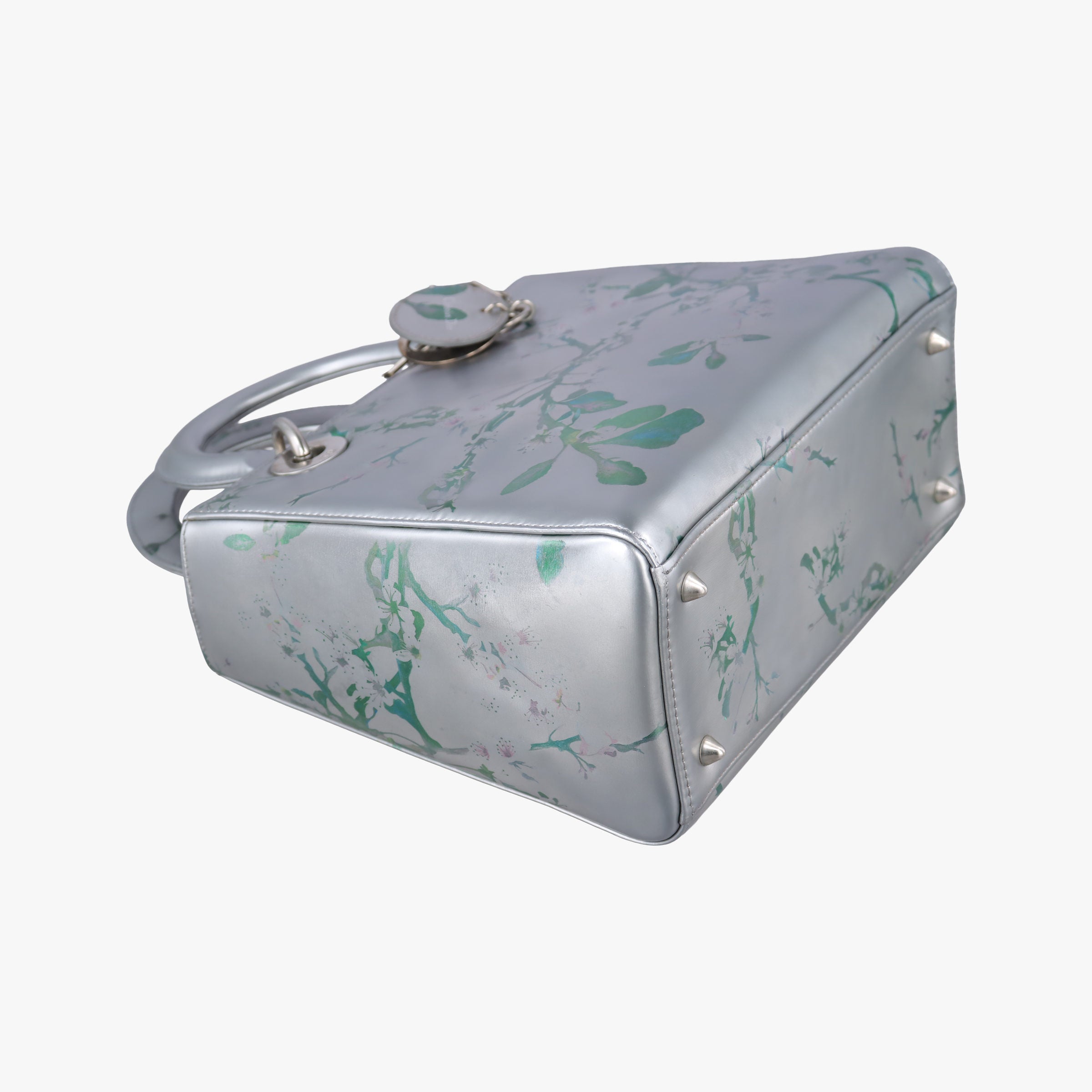 Vintage Christian Dior Lady Dior Floral Printed Silver Patent Leather  shoulderbag | stylenewstar