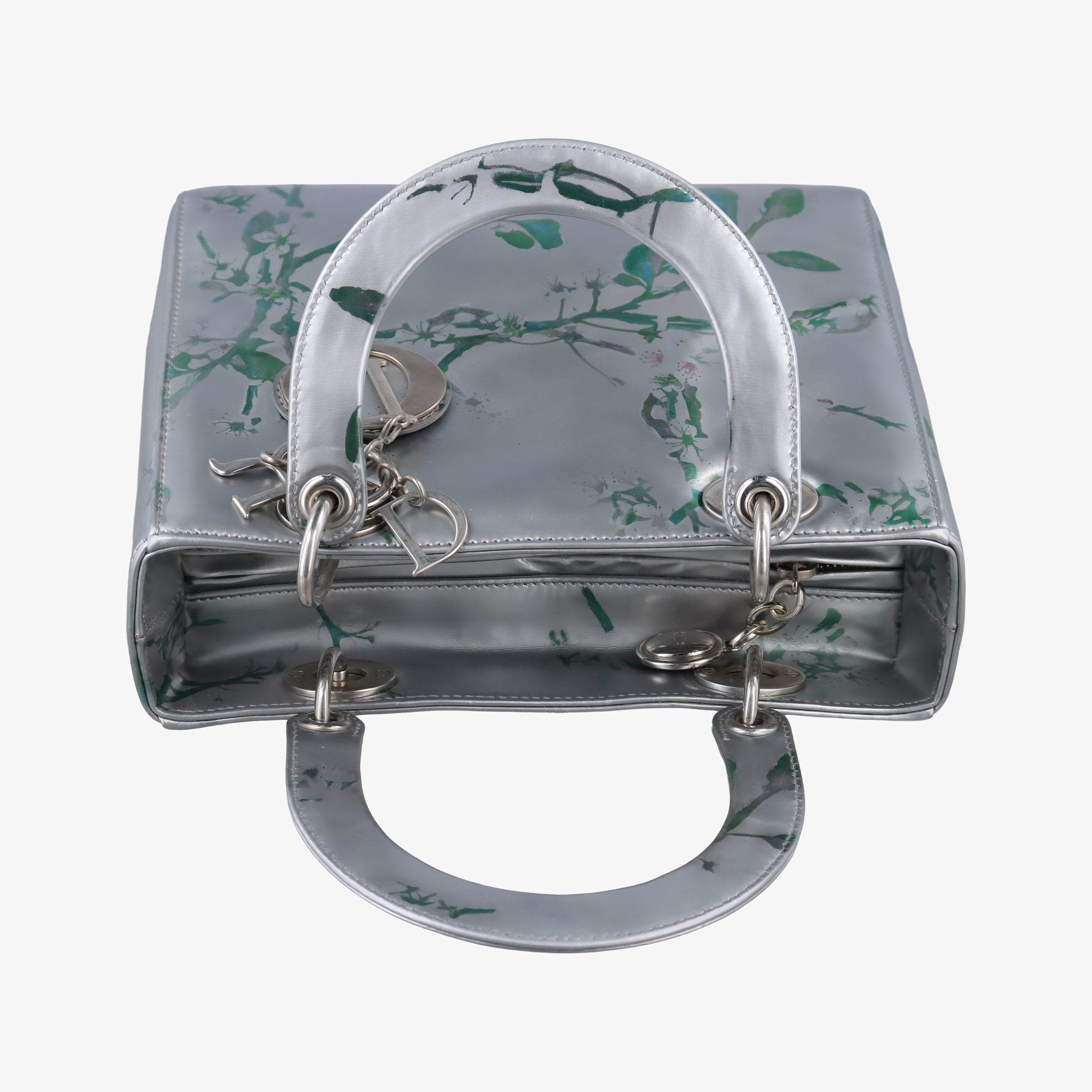 Vintage Christian Dior Lady Dior Floral Printed Silver Patent Leather  shoulderbag | stylenewstar