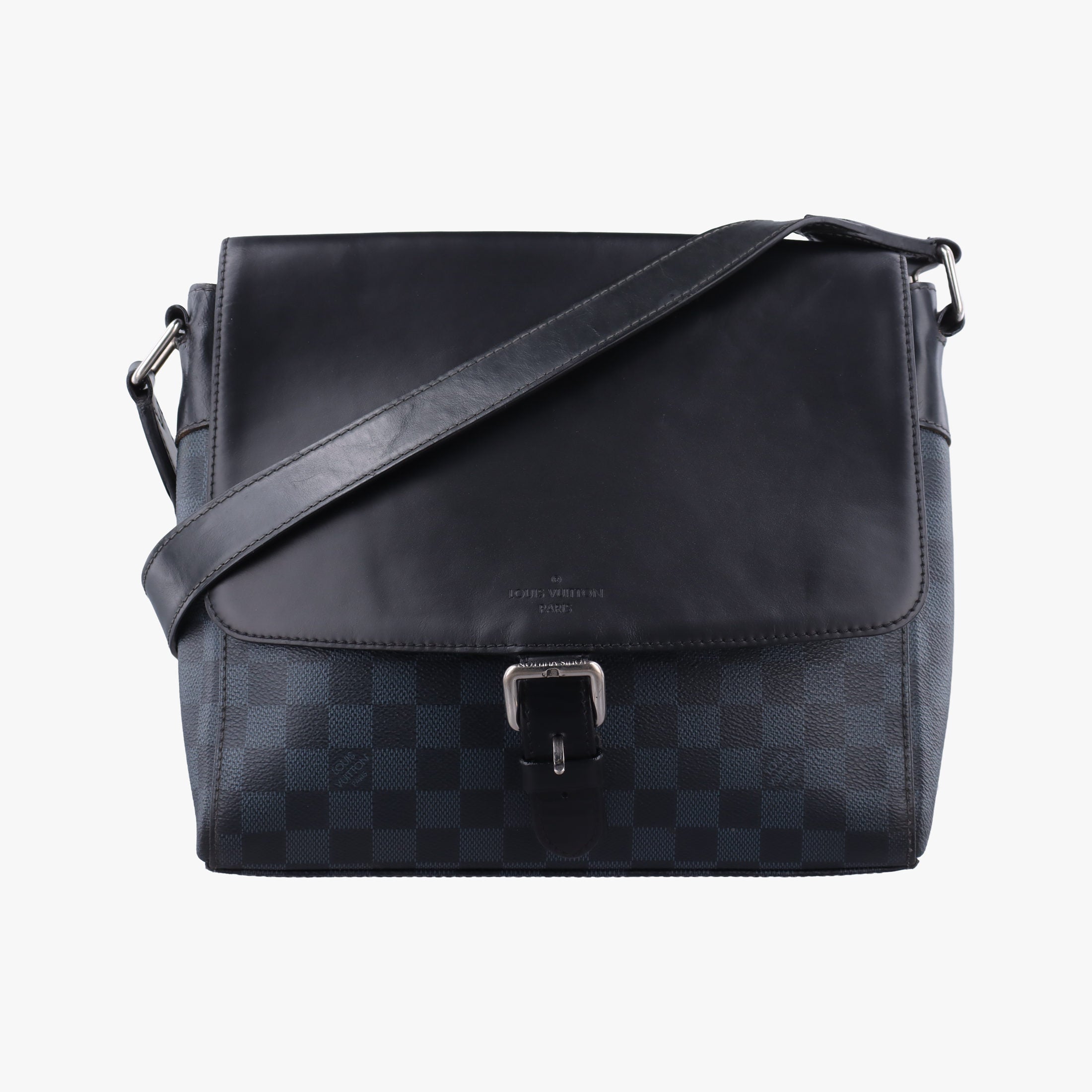 Pre-owned Louis Vuitton Newport Messenger PM black×navy Damier Cobalt N41587 shoulderbag | stylenewstar
