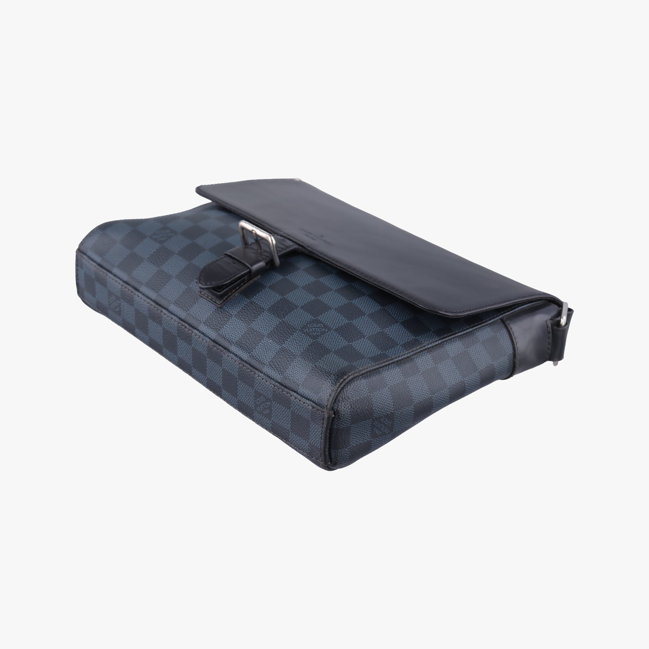 Pre-owned Louis Vuitton Newport Messenger PM black×navy Damier Cobalt N41587 shoulderbag | stylenewstar