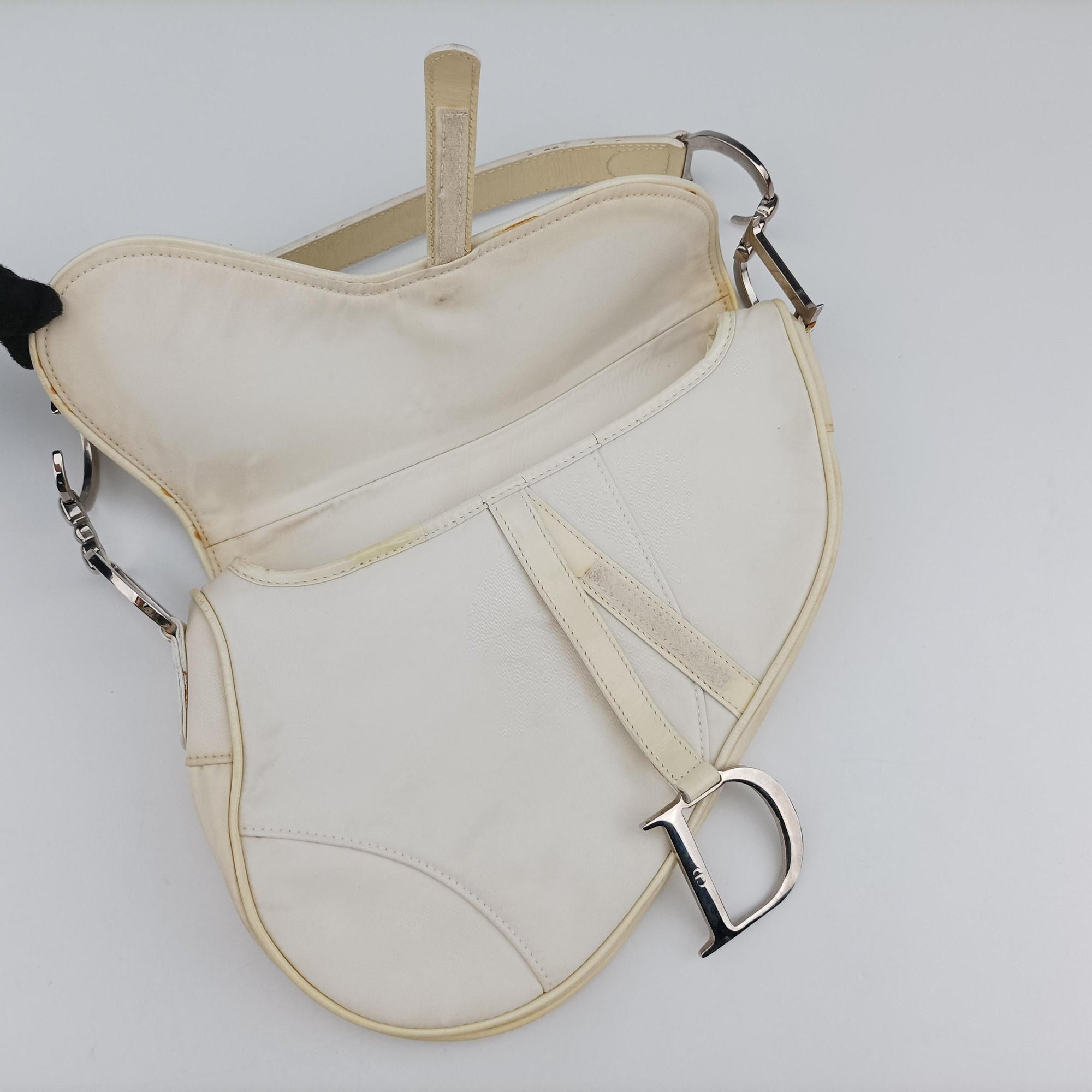 Pre-owned Christian Dior Saddle White Nylon × Leather  shoulderbag | stylenewstar