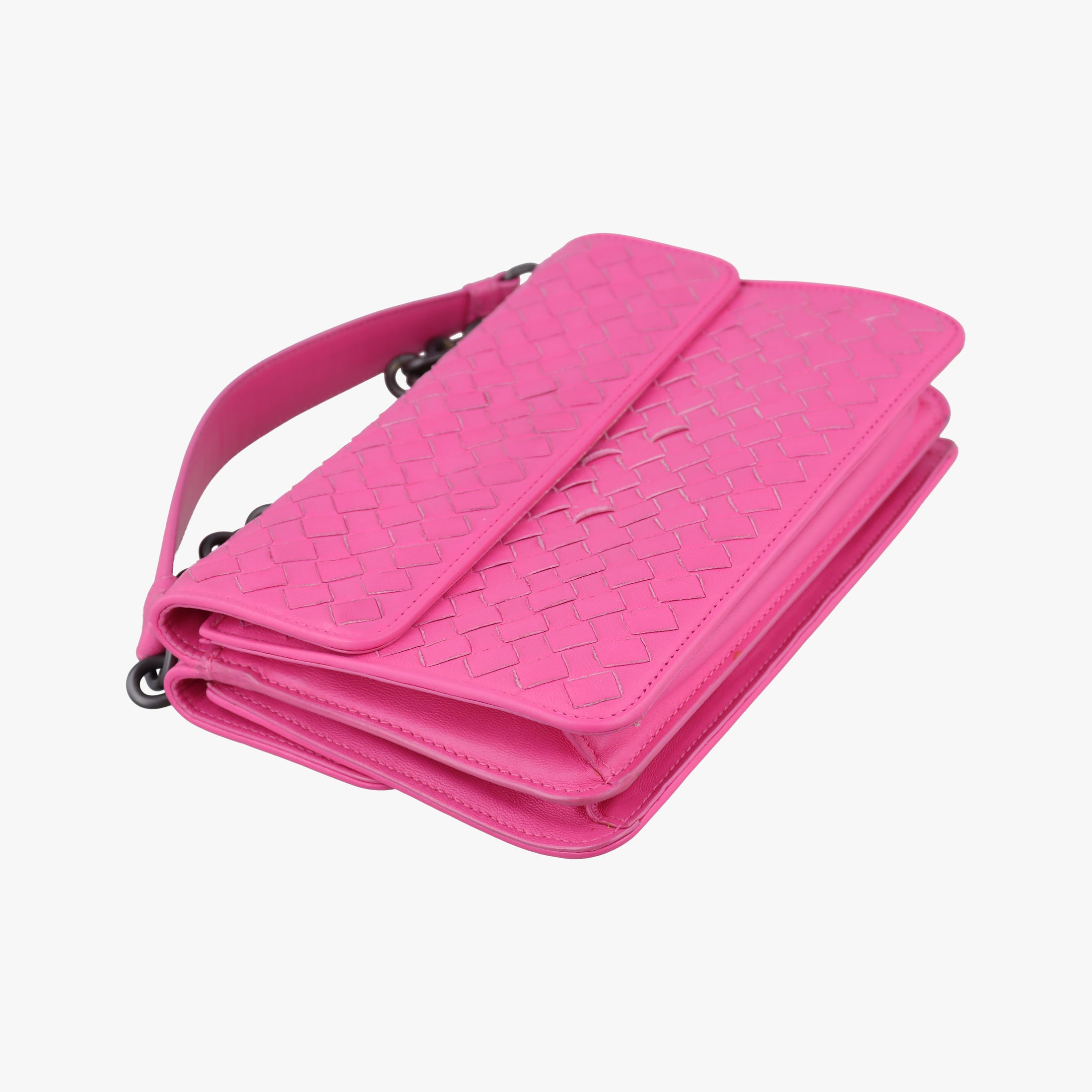 Pre-owned Bottega Veneta Intrecciato Olimpia Pink lambskin  shoulderbag | stylenewstar