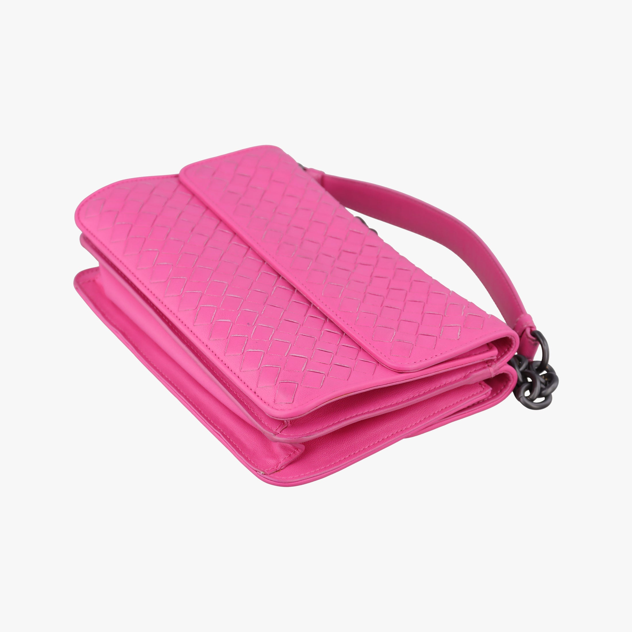 Pre-owned Bottega Veneta Intrecciato Olimpia Pink lambskin  shoulderbag | stylenewstar