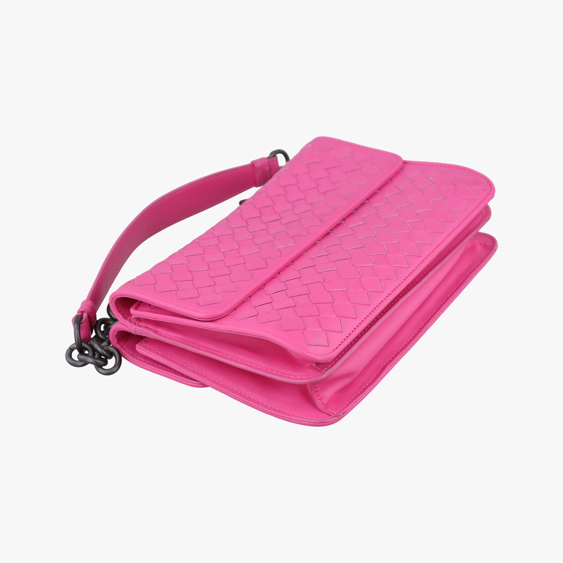 Pre-owned Bottega Veneta Intrecciato Olimpia Pink lambskin  shoulderbag | stylenewstar