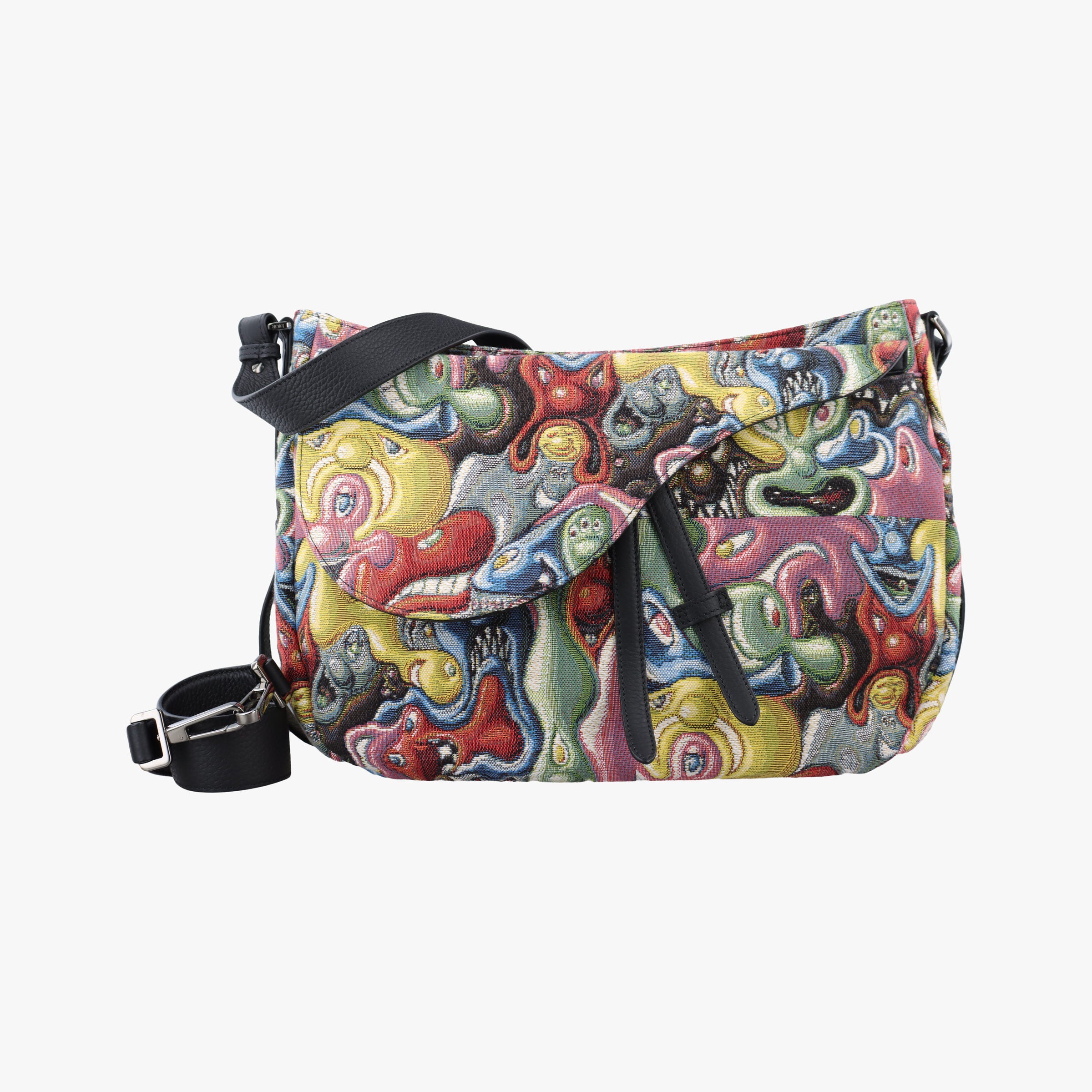 Pre-owned Christian Dior DIOR AND KENNY SCHARF Saddle Soft Multicolor Jacquard Canvas × Grained Calfskin  shoulderbag | stylenewstar