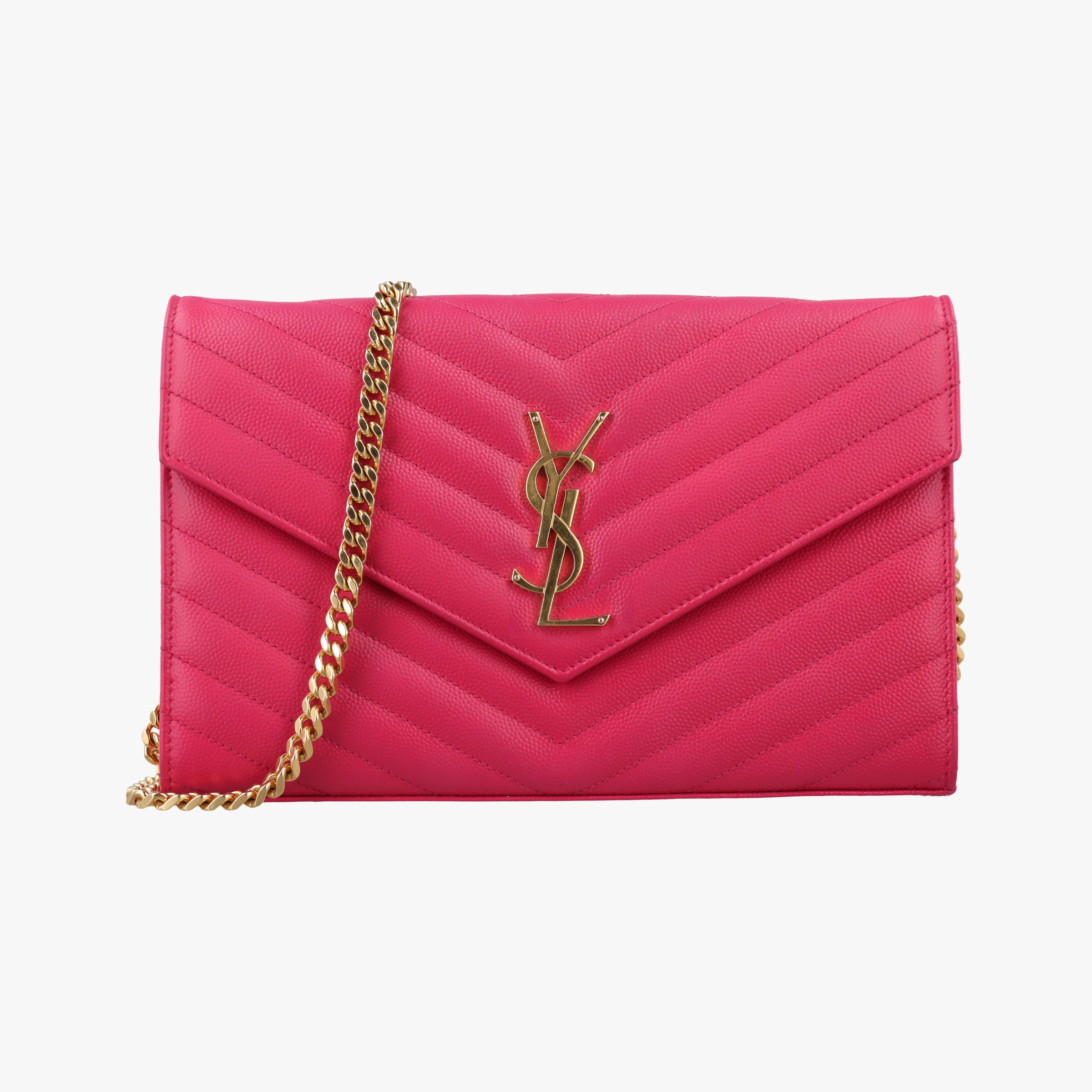 Pre-owned Yves Saint Laurent Envelope Fuchsia Grain de Poudre leather 377828 shoulderbag | stylenewstar