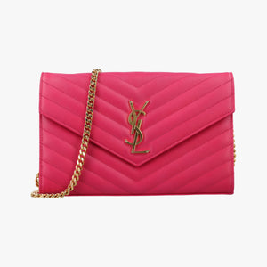 Pre-owned Yves Saint Laurent Envelope Fuchsia Grain de Poudre leather 377828 shoulderbag | stylenewstar