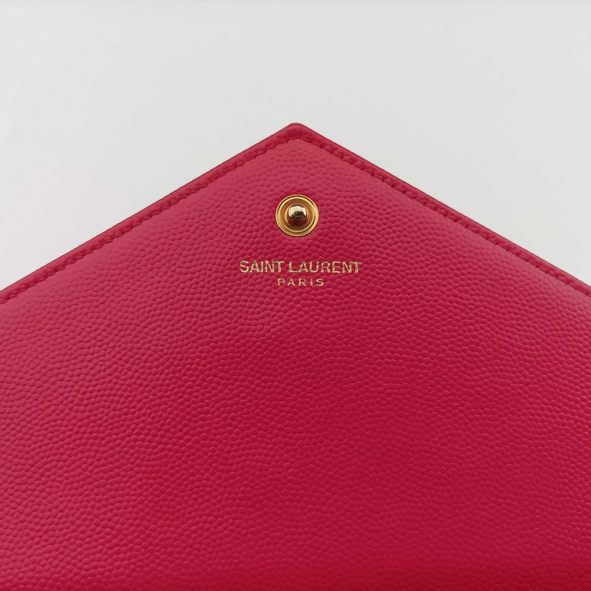 Pre-owned Yves Saint Laurent Envelope Fuchsia Grain de Poudre leather 377828 shoulderbag | stylenewstar