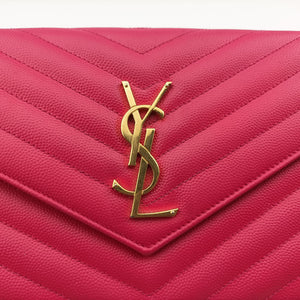 Pre-owned Yves Saint Laurent Envelope Fuchsia Grain de Poudre leather 377828 shoulderbag | stylenewstar
