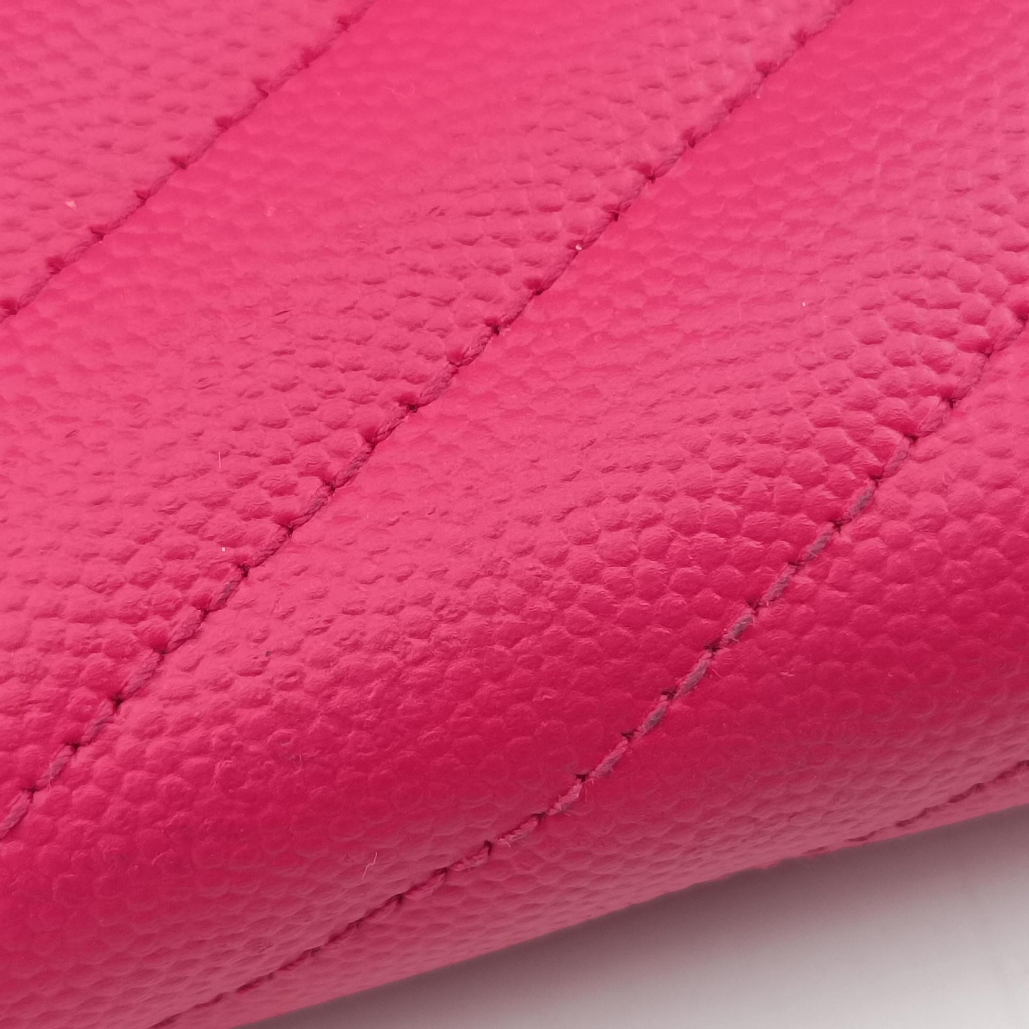 Pre-owned Yves Saint Laurent Envelope Fuchsia Grain de Poudre leather 377828 shoulderbag | stylenewstar