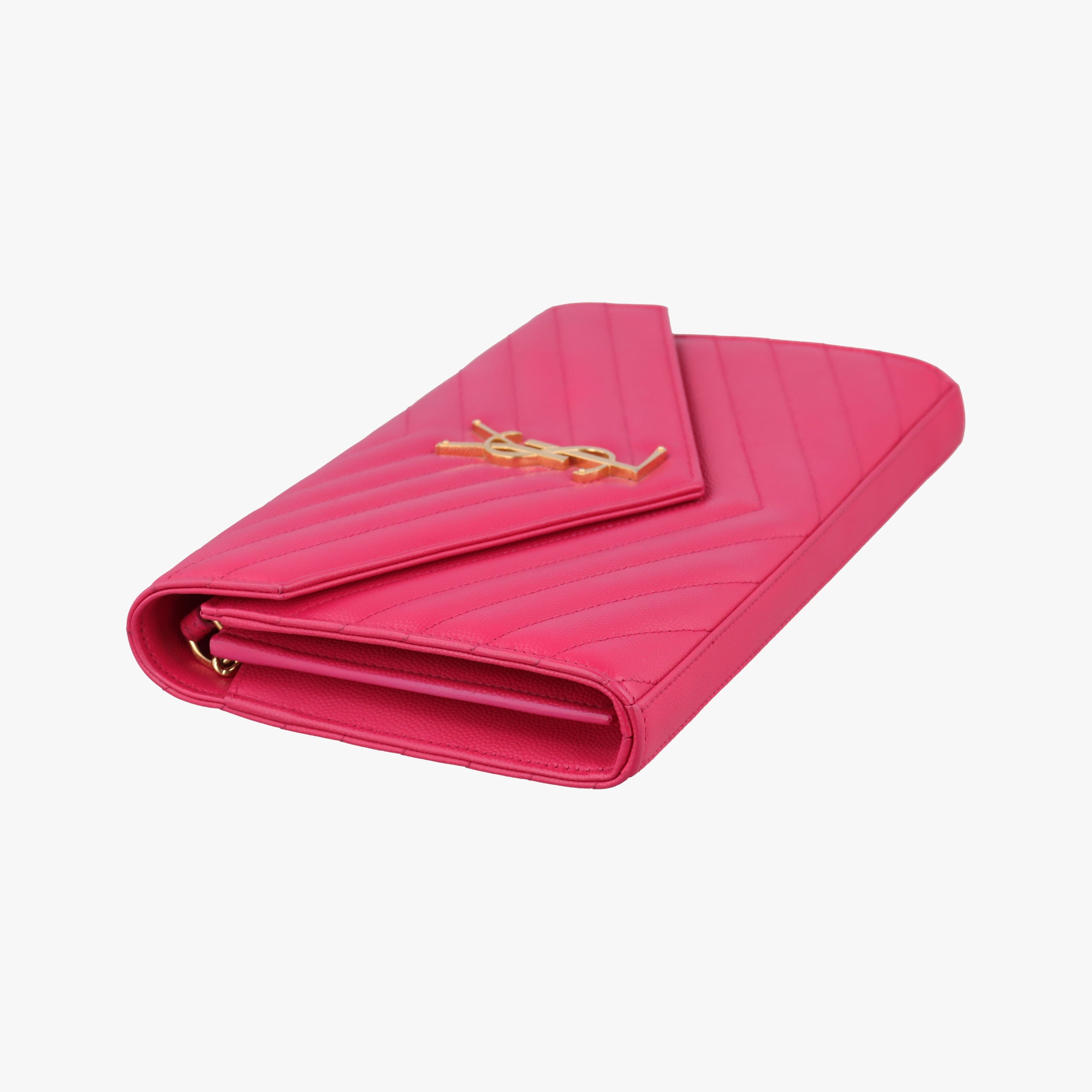 Pre-owned Yves Saint Laurent Envelope Fuchsia Grain de Poudre leather 377828 shoulderbag | stylenewstar