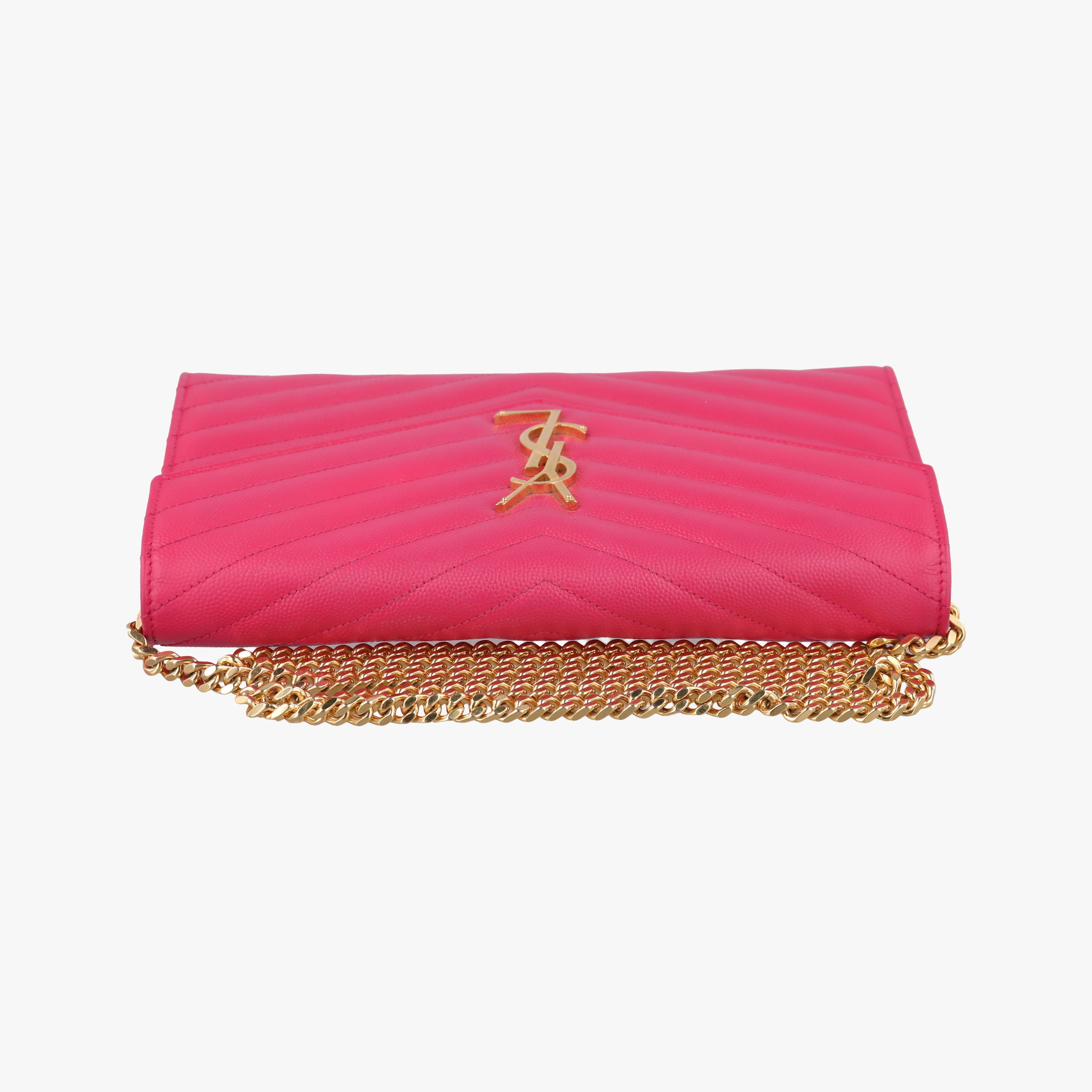 Pre-owned Yves Saint Laurent Envelope Fuchsia Grain de Poudre leather 377828 shoulderbag | stylenewstar