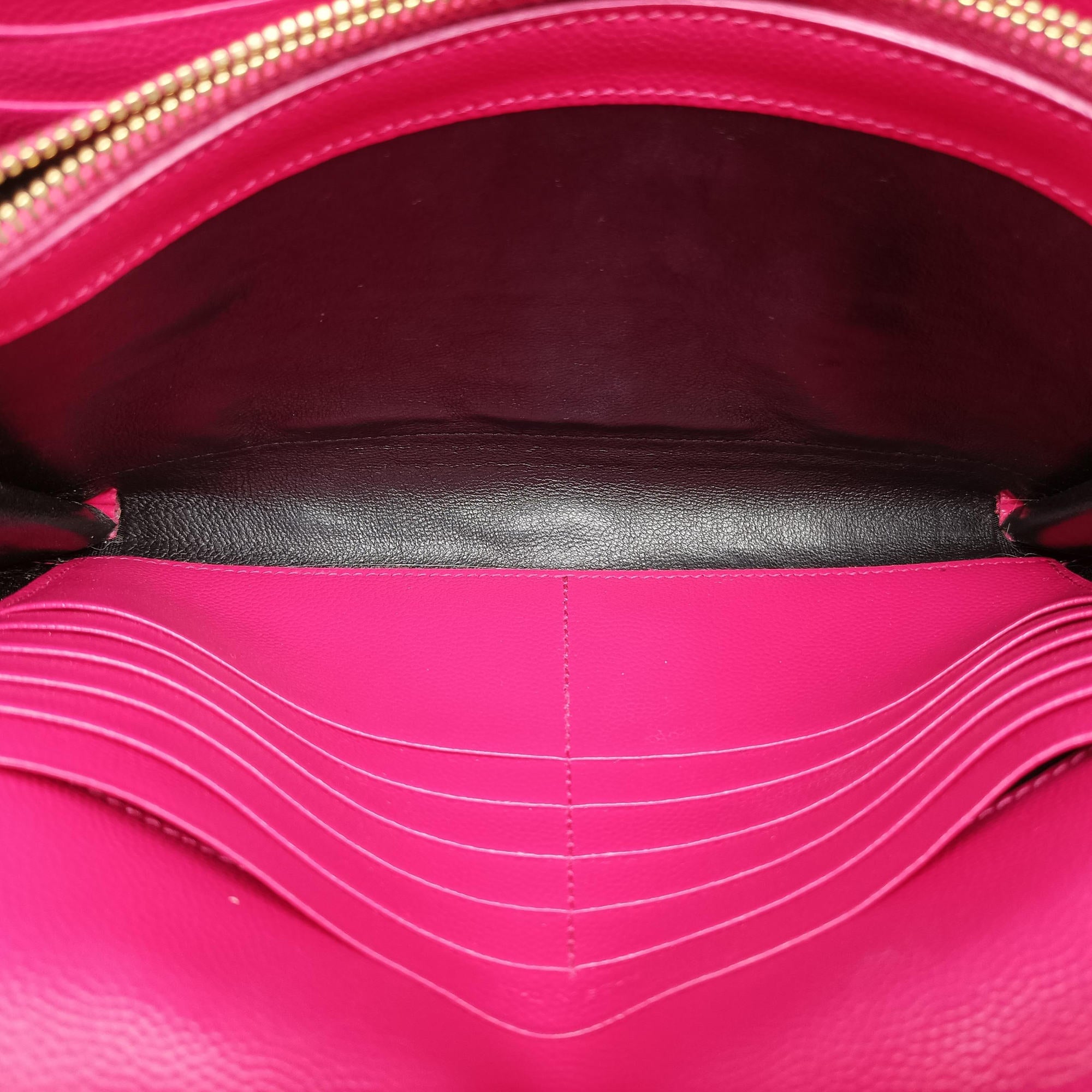 Pre-owned Yves Saint Laurent Envelope Fuchsia Grain de Poudre leather 377828 shoulderbag | stylenewstar