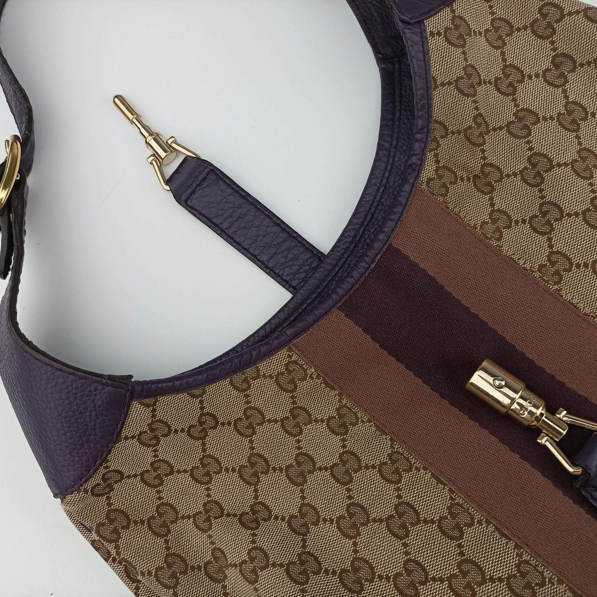 Pre-owned Gucci JACKIE 1961 beige×purple Canvas×leather 277520 shoulderbag | stylenewstar