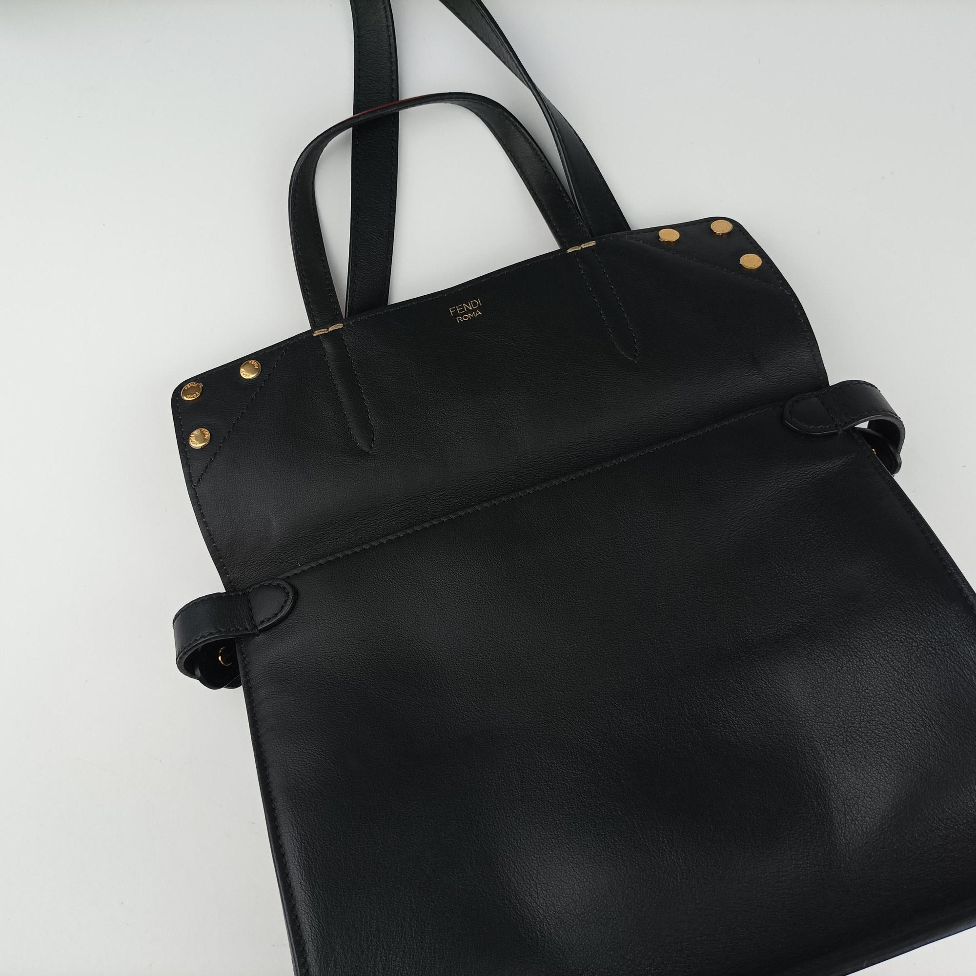 Vintage Fendi Flip Brown×Red×Navy Leather×Suede 8BT302 shoulderbag | stylenewstar