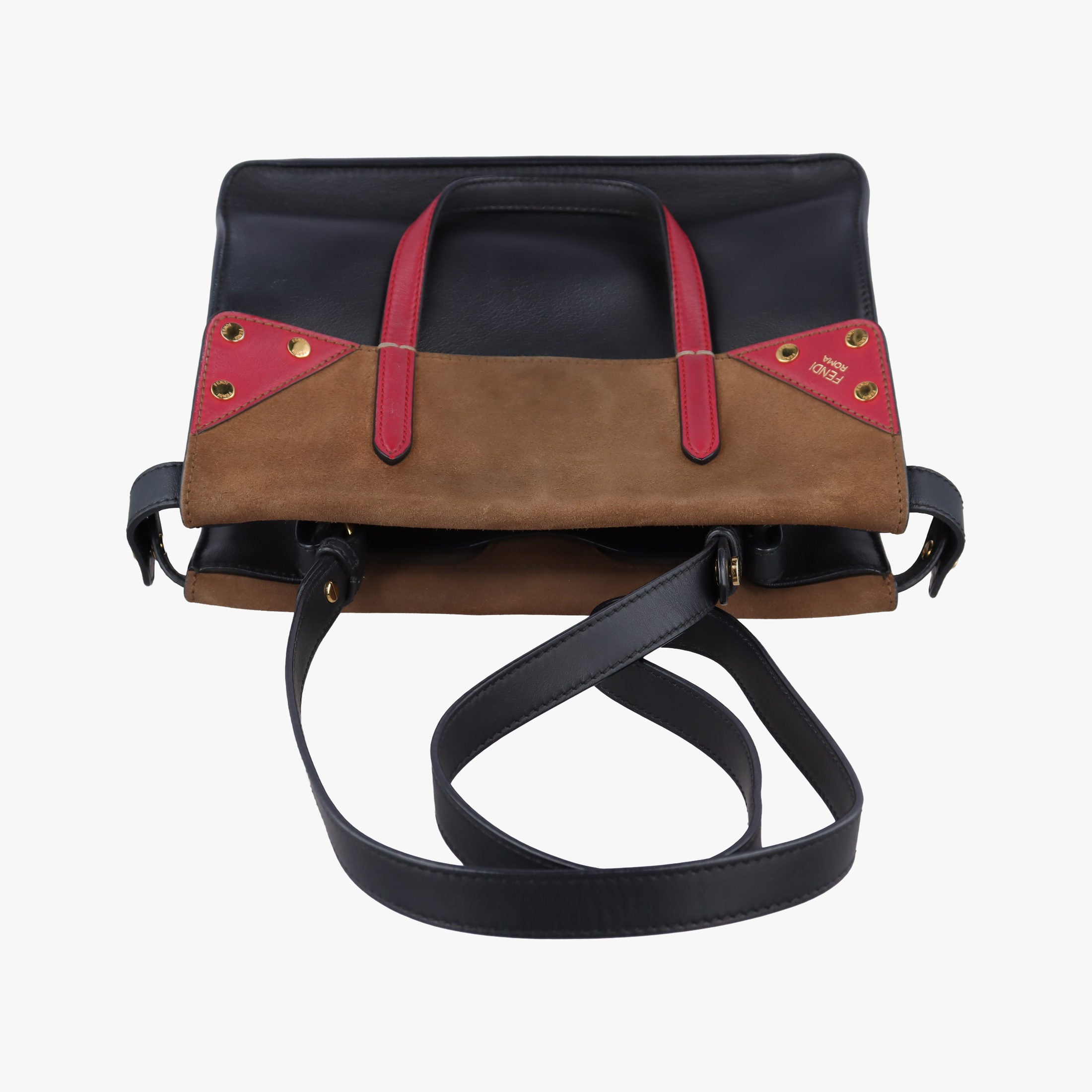 Vintage Fendi Flip Brown×Red×Navy Leather×Suede 8BT302 shoulderbag | stylenewstar