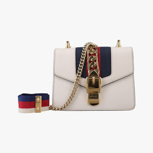 Pre-owned Gucci Sylvie Ivory×navy×red Leather 431666 shoulderbag | stylenewstar