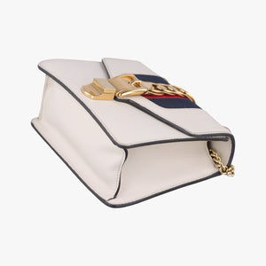 Pre-owned Gucci Sylvie Ivory×navy×red Leather 431666 shoulderbag | stylenewstar