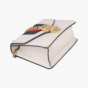 Pre-owned Gucci Sylvie Ivory×navy×red Leather 431666 shoulderbag | stylenewstar