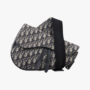 Pre-owned Christian Dior saddle Navy Jacquard×Leather  bum bag/waist bag | stylenewstar