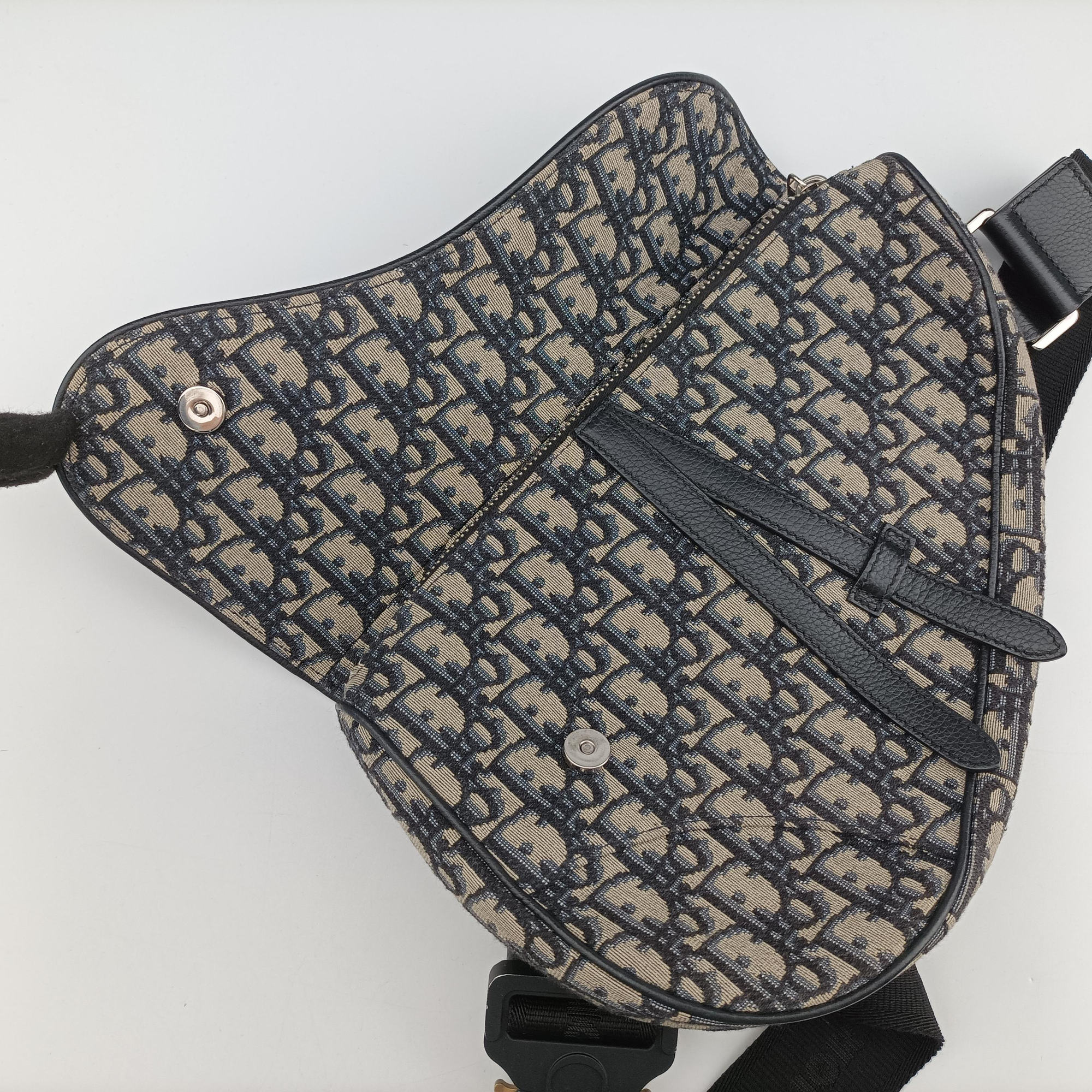Pre-owned Christian Dior saddle Navy Jacquard×Leather  bum bag/waist bag | stylenewstar