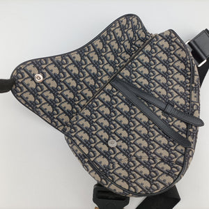 Pre-owned Christian Dior saddle Navy Jacquard×Leather  bum bag/waist bag | stylenewstar