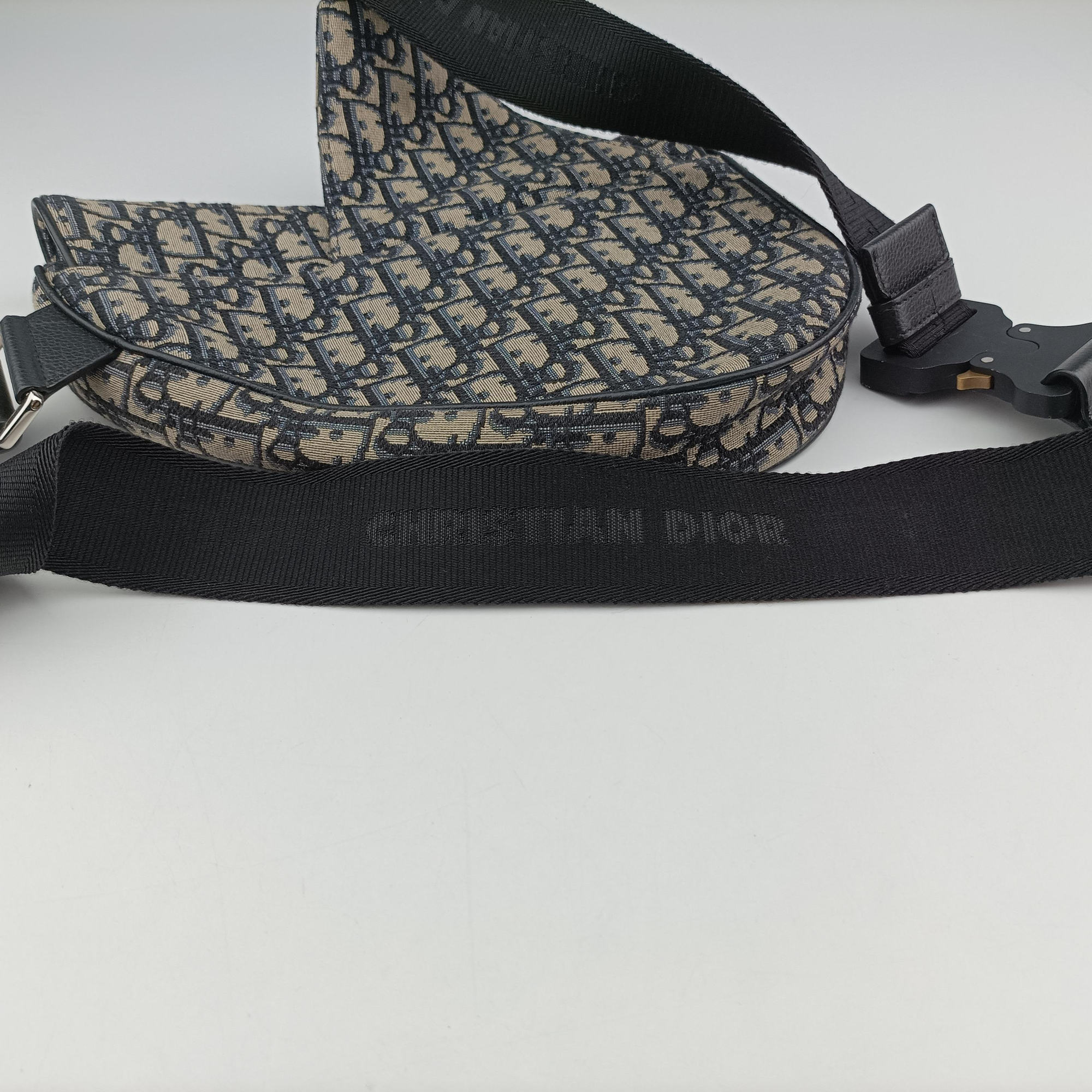 Pre-owned Christian Dior saddle Navy Jacquard×Leather  bum bag/waist bag | stylenewstar