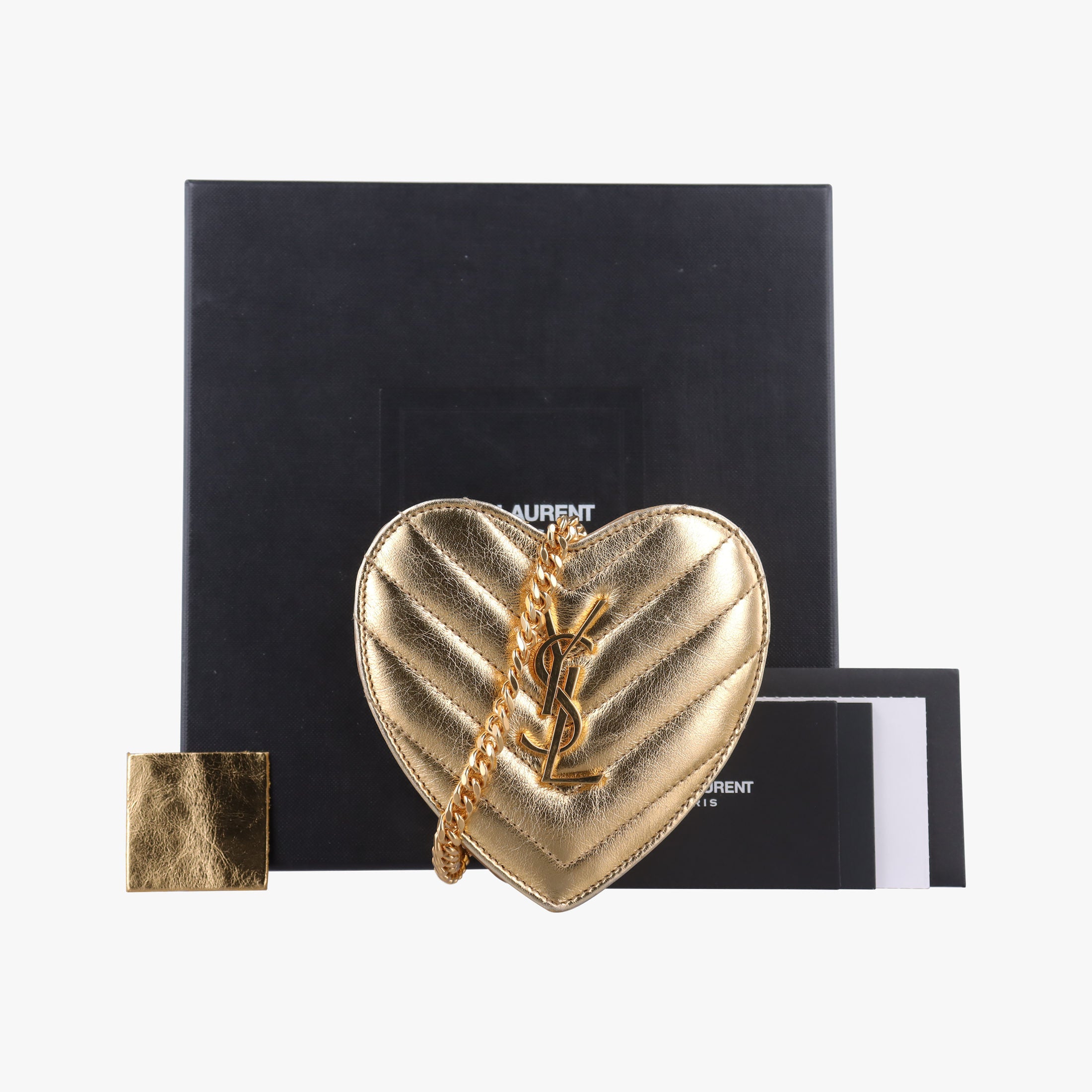 Pre-owned Yves Saint Laurent Love heart V stitch Golden Leather 448050 shoulderbag | stylenewstar