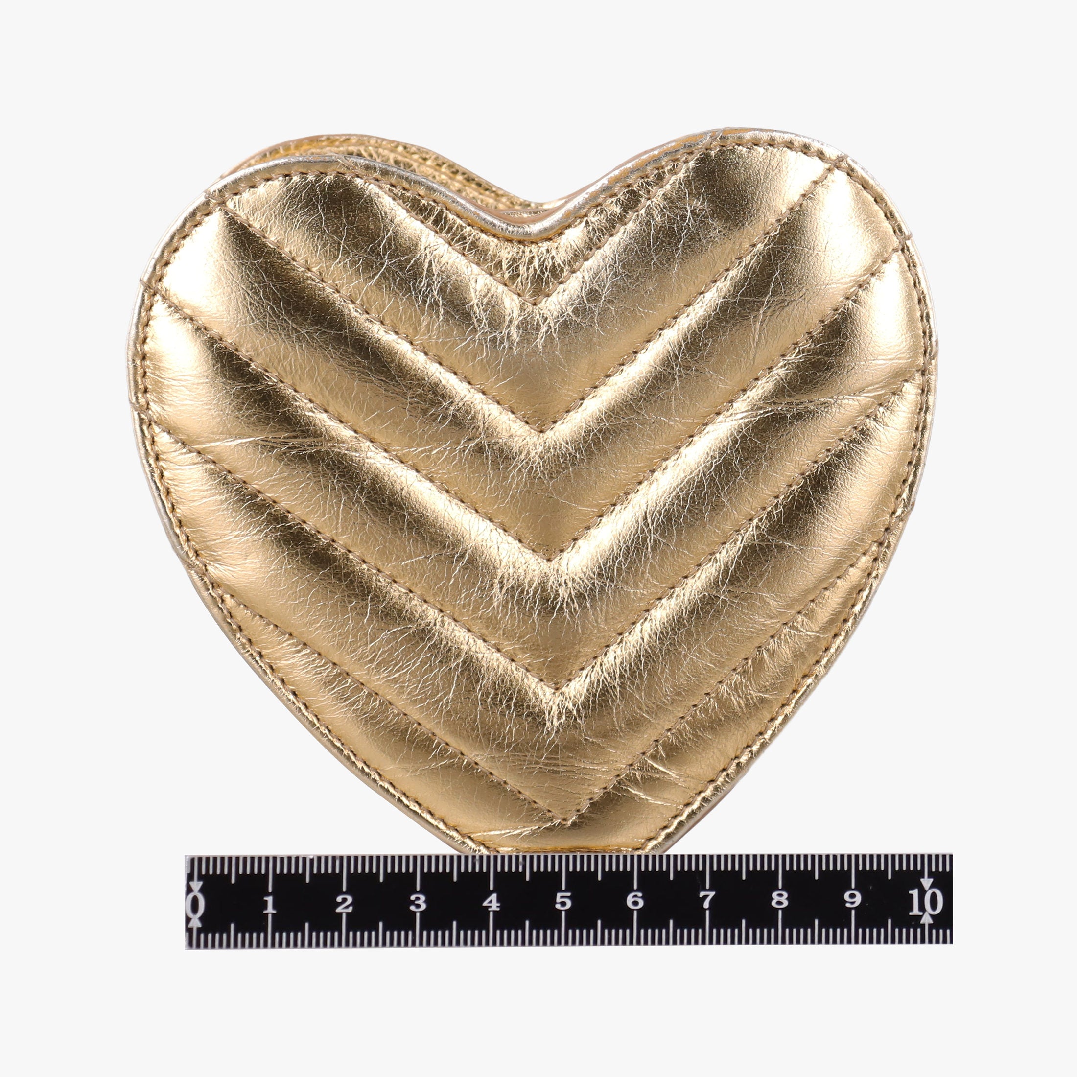 Pre-owned Yves Saint Laurent Love heart V stitch Golden Leather 448050 shoulderbag | stylenewstar