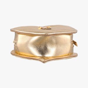 Pre-owned Yves Saint Laurent Love heart V stitch Golden Leather 448050 shoulderbag | stylenewstar