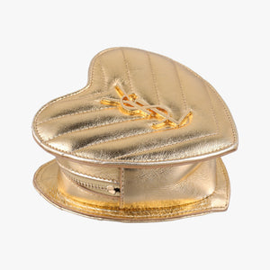 Pre-owned Yves Saint Laurent Love heart V stitch Golden Leather 448050 shoulderbag | stylenewstar