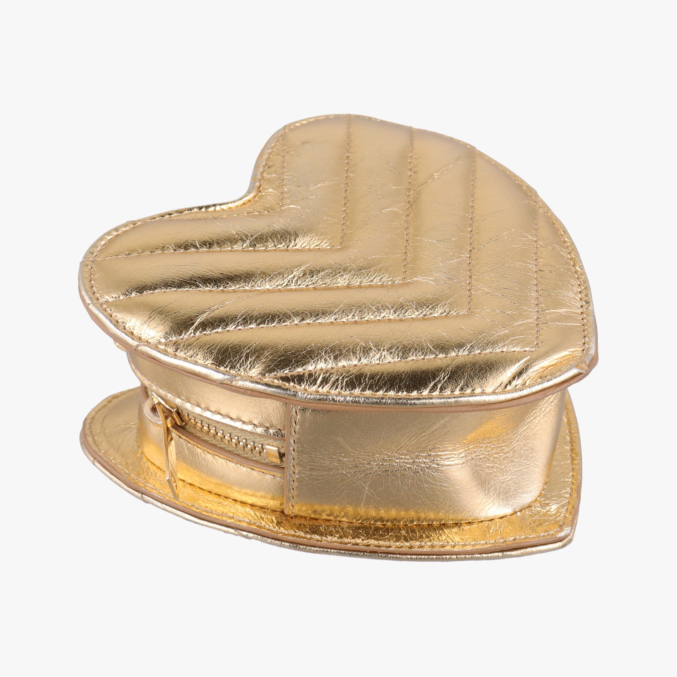 Pre-owned Yves Saint Laurent Love heart V stitch Golden Leather 448050 shoulderbag | stylenewstar
