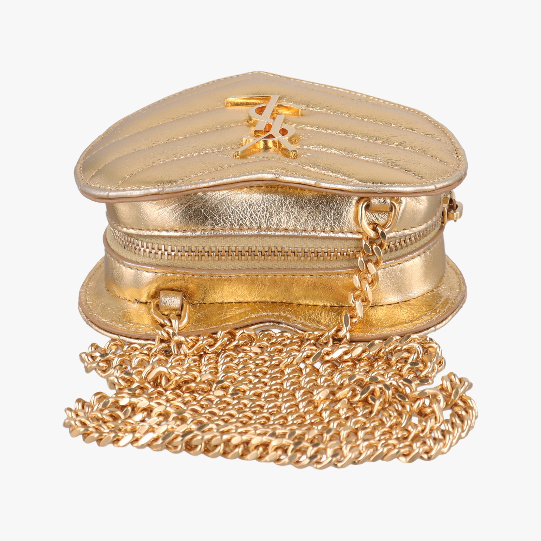 Pre-owned Yves Saint Laurent Love heart V stitch Golden Leather 448050 shoulderbag | stylenewstar