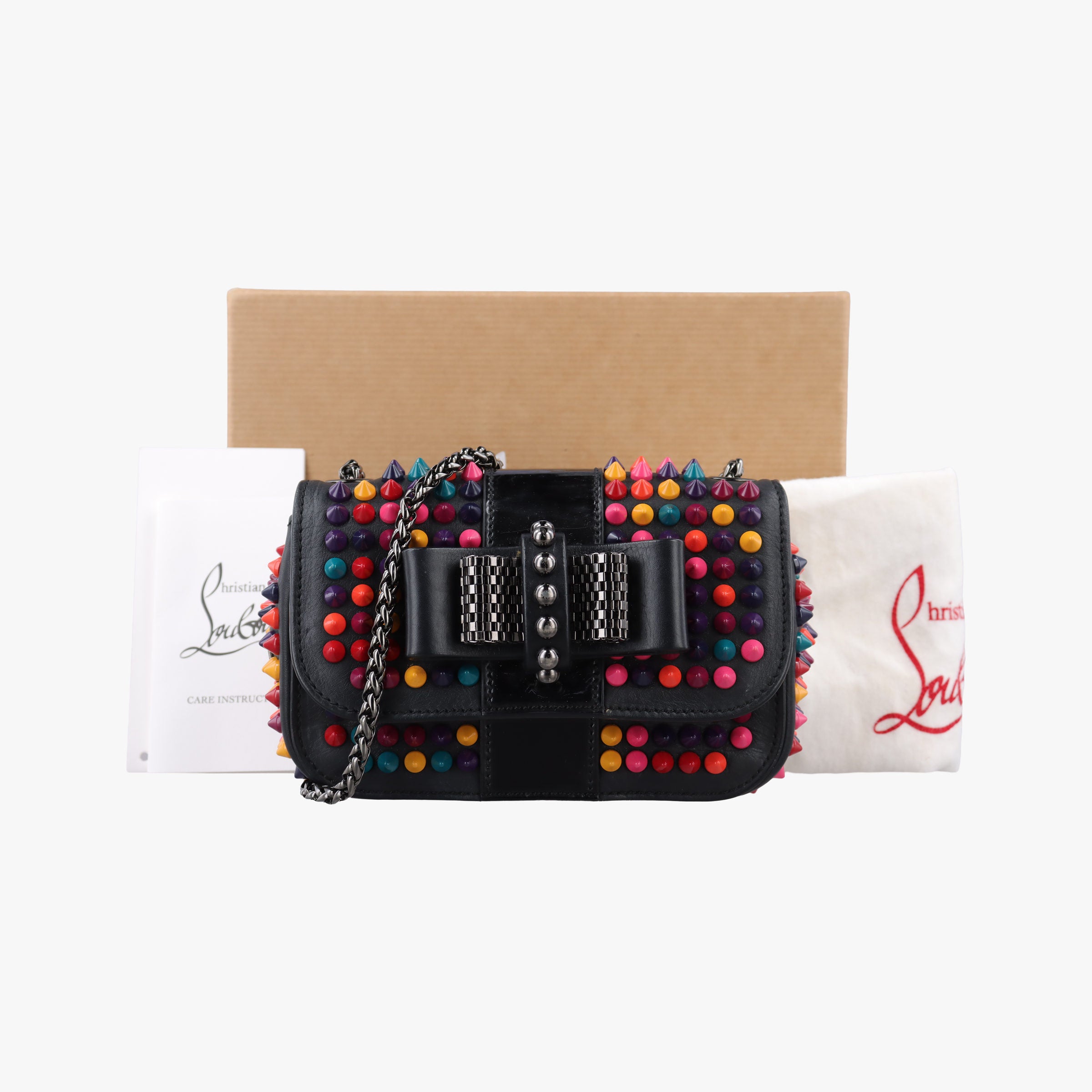 Pre-owned Christian Louboutin Sweet Charity Scarabe Spike Black Leather  shoulderbag | stylenewstar