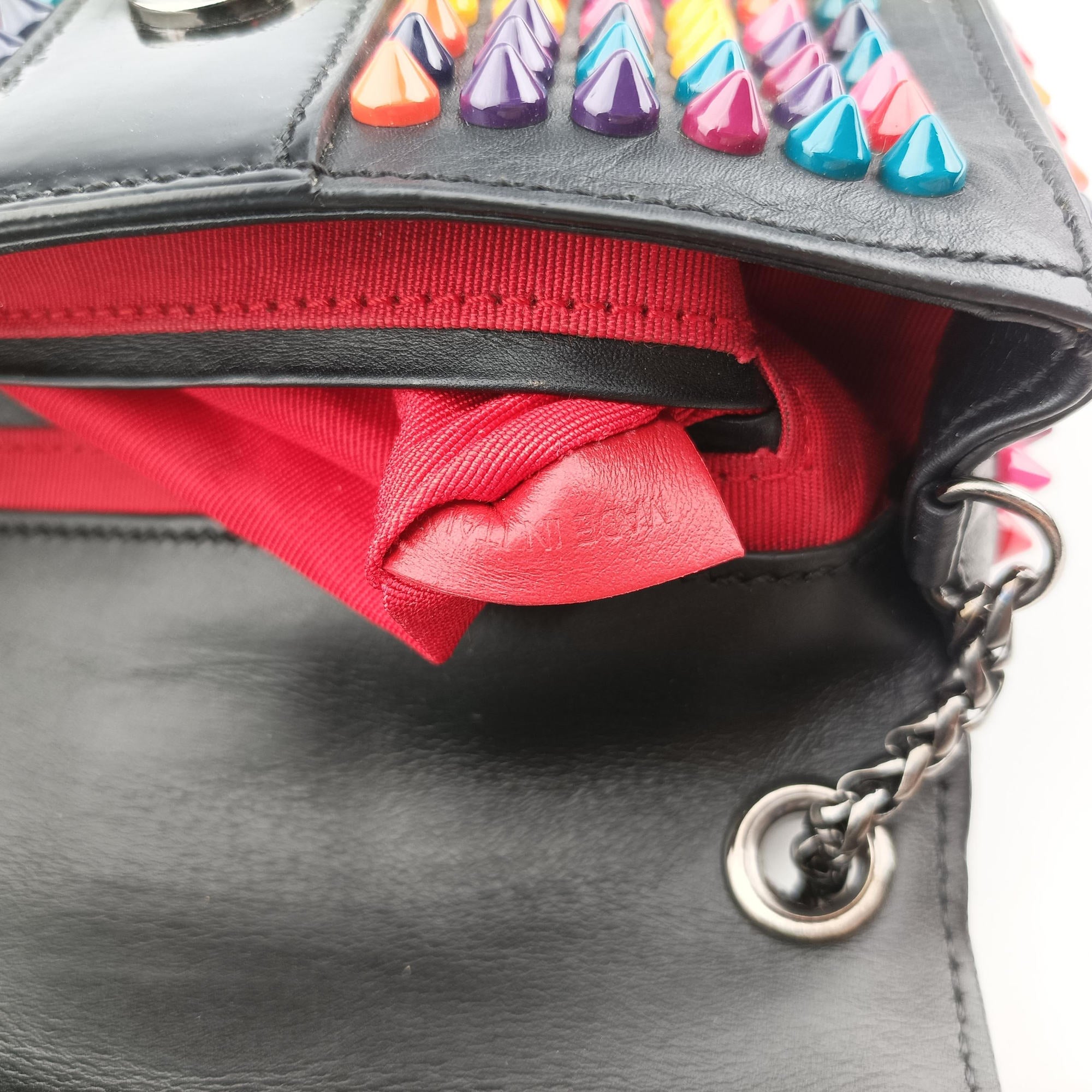Pre-owned Christian Louboutin Sweet Charity Scarabe Spike Black Leather  shoulderbag | stylenewstar