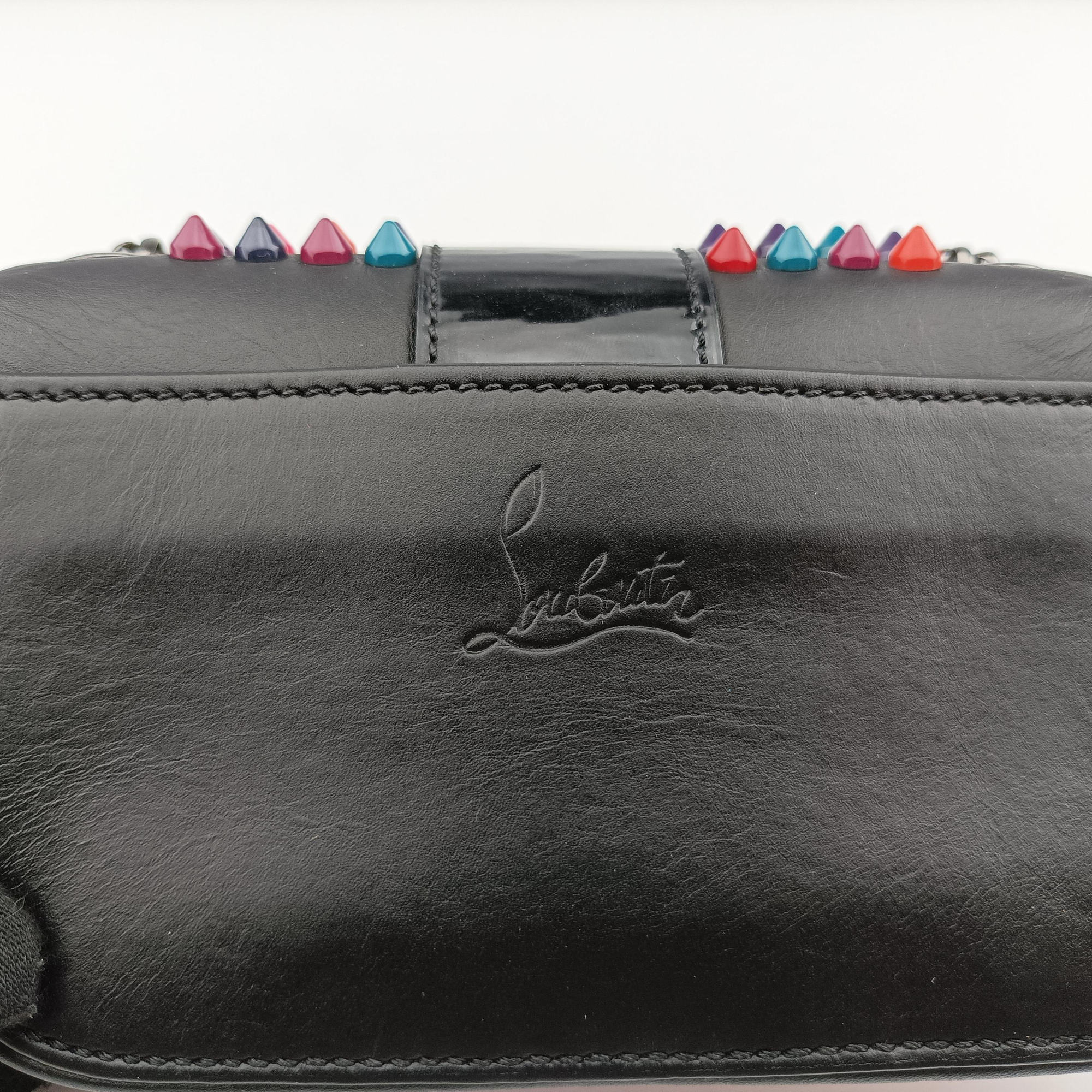 Pre-owned Christian Louboutin Sweet Charity Scarabe Spike Black Leather  shoulderbag | stylenewstar
