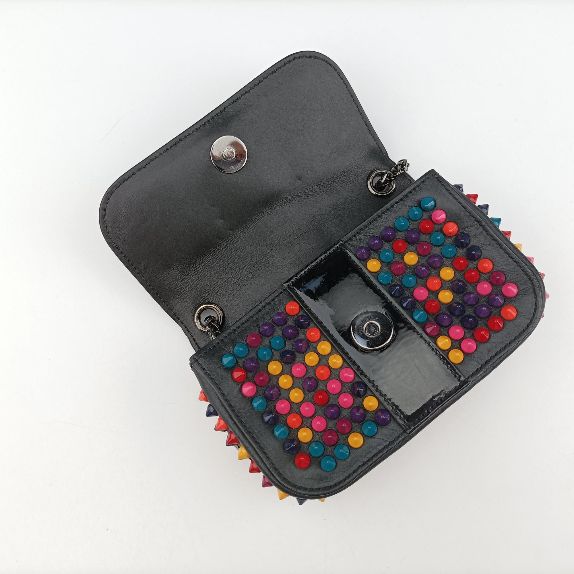 Pre-owned Christian Louboutin Sweet Charity Scarabe Spike Black Leather  shoulderbag | stylenewstar
