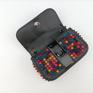 Pre-owned Christian Louboutin Sweet Charity Scarabe Spike Black Leather  shoulderbag | stylenewstar