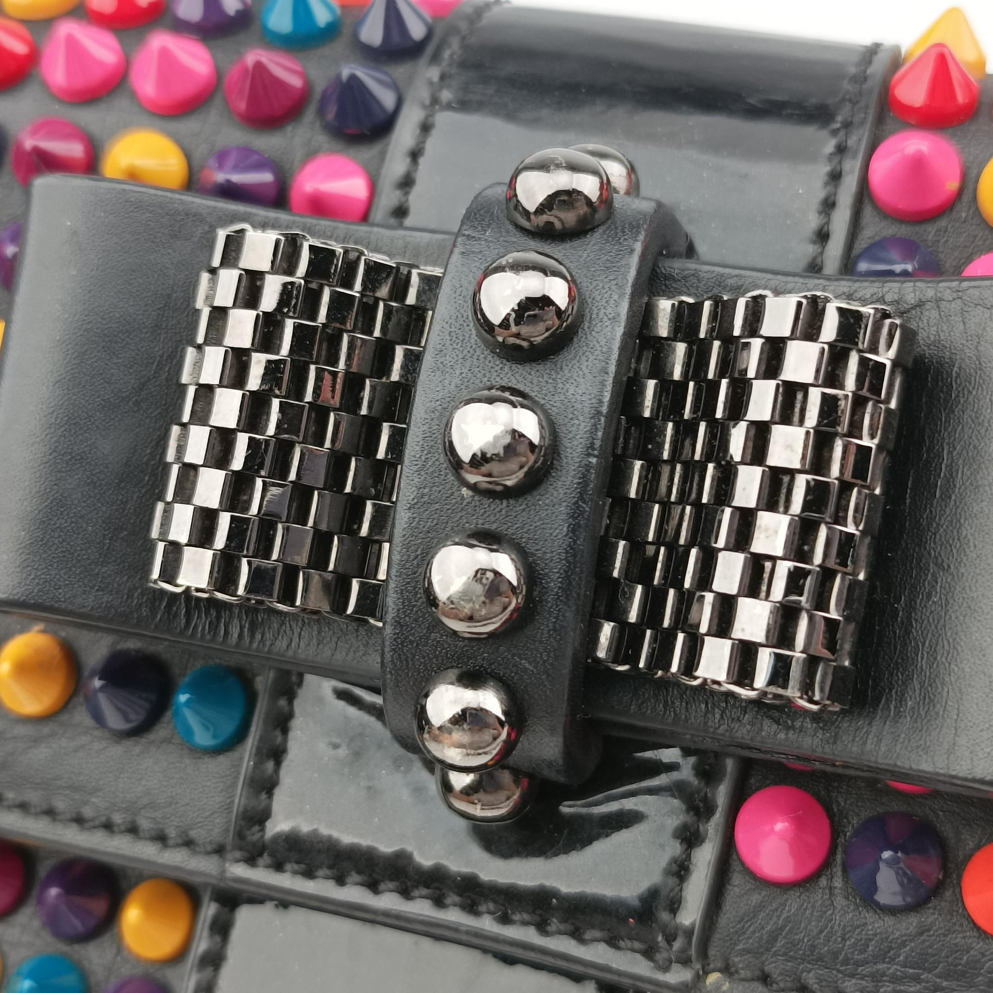 Pre-owned Christian Louboutin Sweet Charity Scarabe Spike Black Leather  shoulderbag | stylenewstar