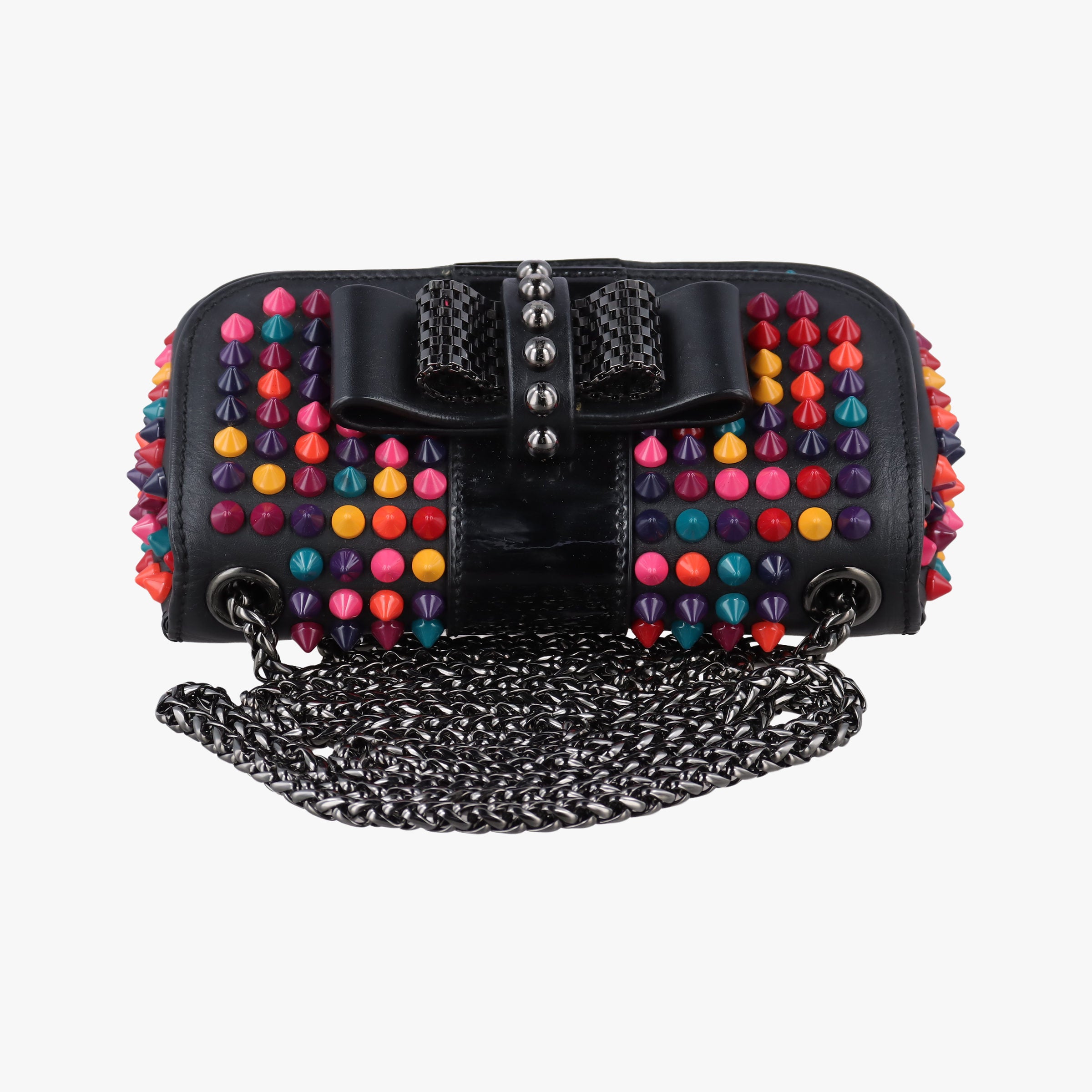 Pre-owned Christian Louboutin Sweet Charity Scarabe Spike Black Leather  shoulderbag | stylenewstar